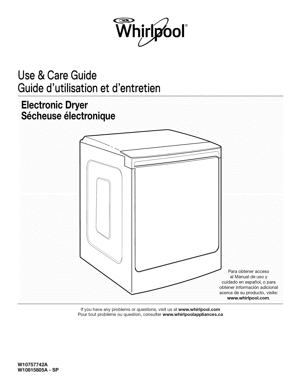 Whirlpool YWED9500EW0, YWED9500EC0, WGD9500EC0, WED9500EW0, WED9500EC0 Owner’s Manual