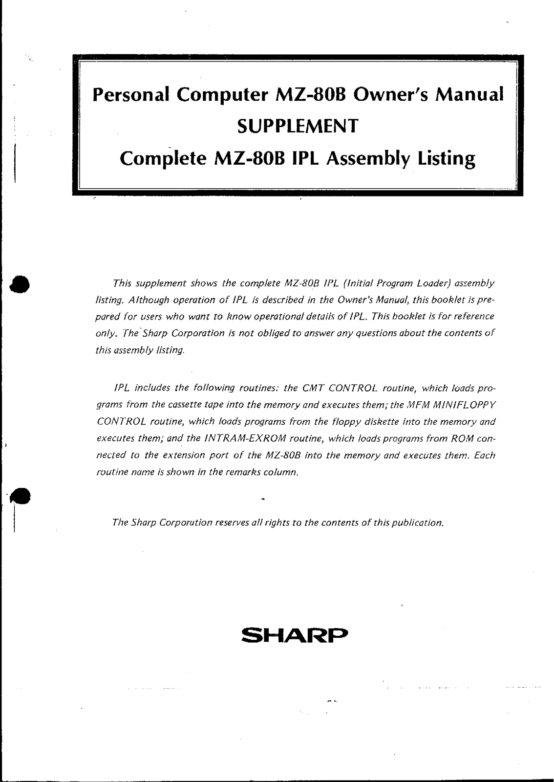 Sharp MZ-808 Owner's Manual - ManualMachine.com