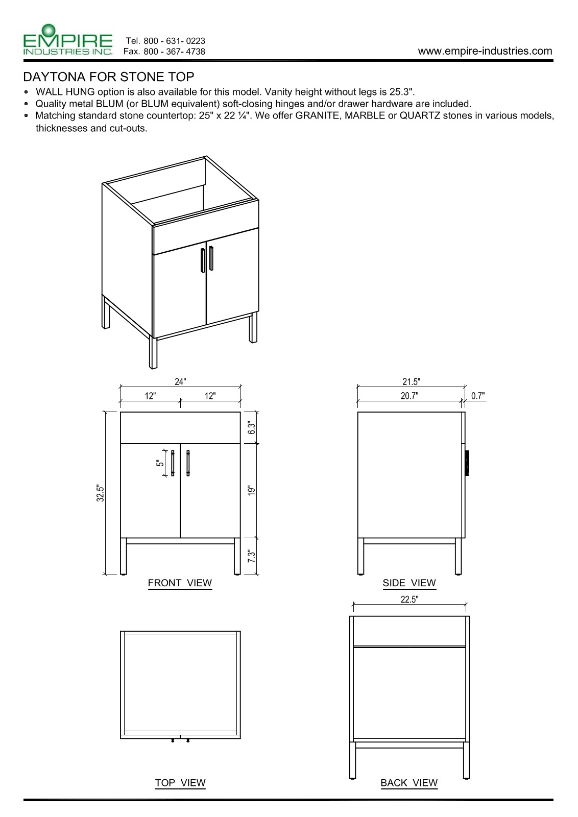 Empire Industries WDS2420BNS, DS2420BGS Specs