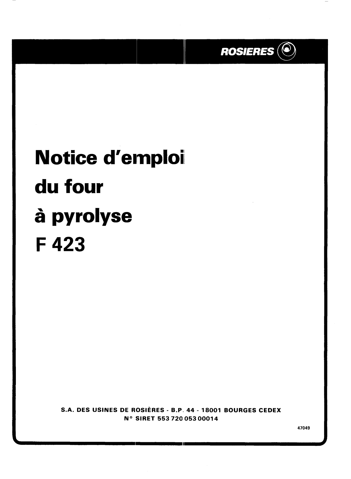 ROSIERES F 423 User Manual