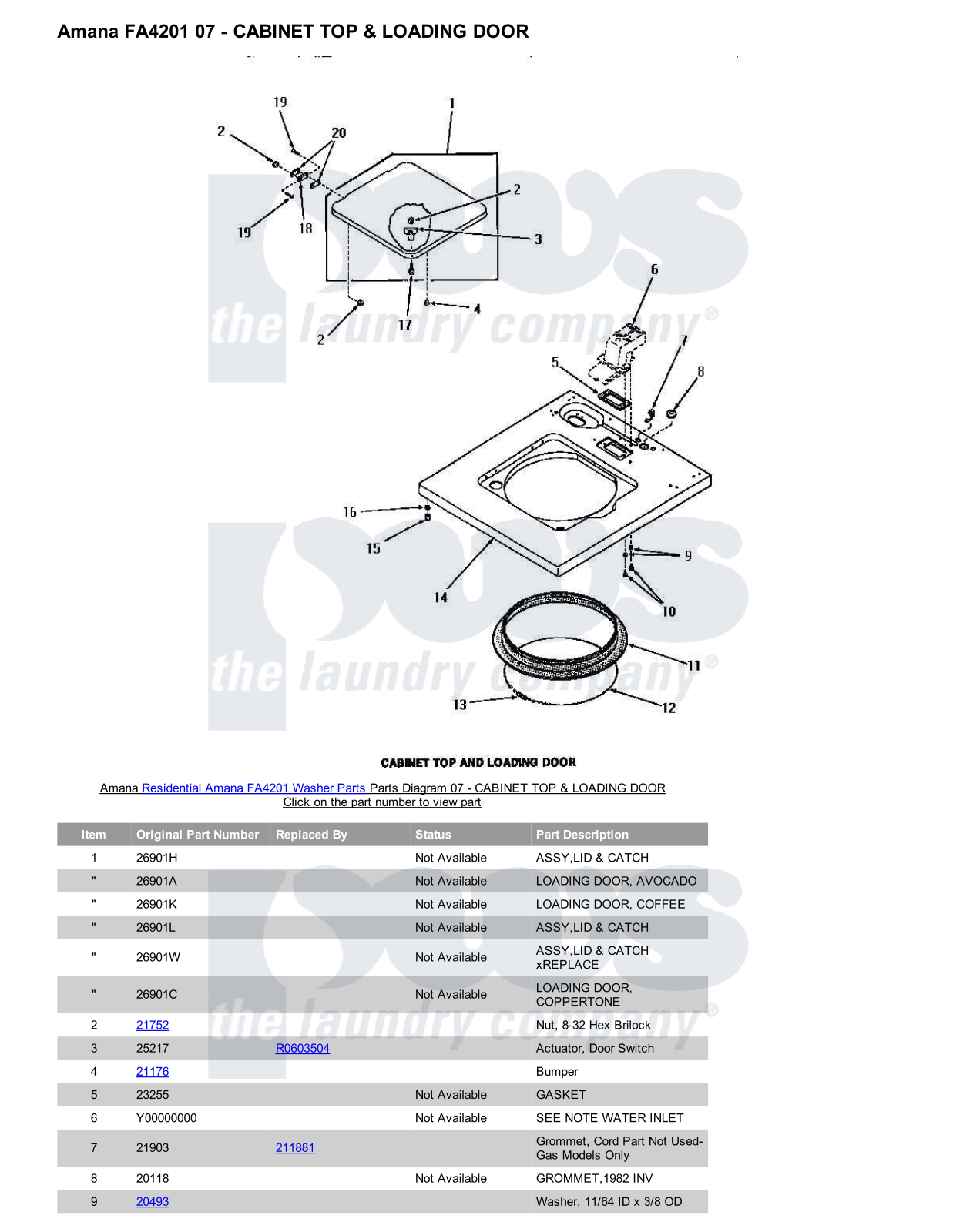 Amana FA4201 Parts Diagram