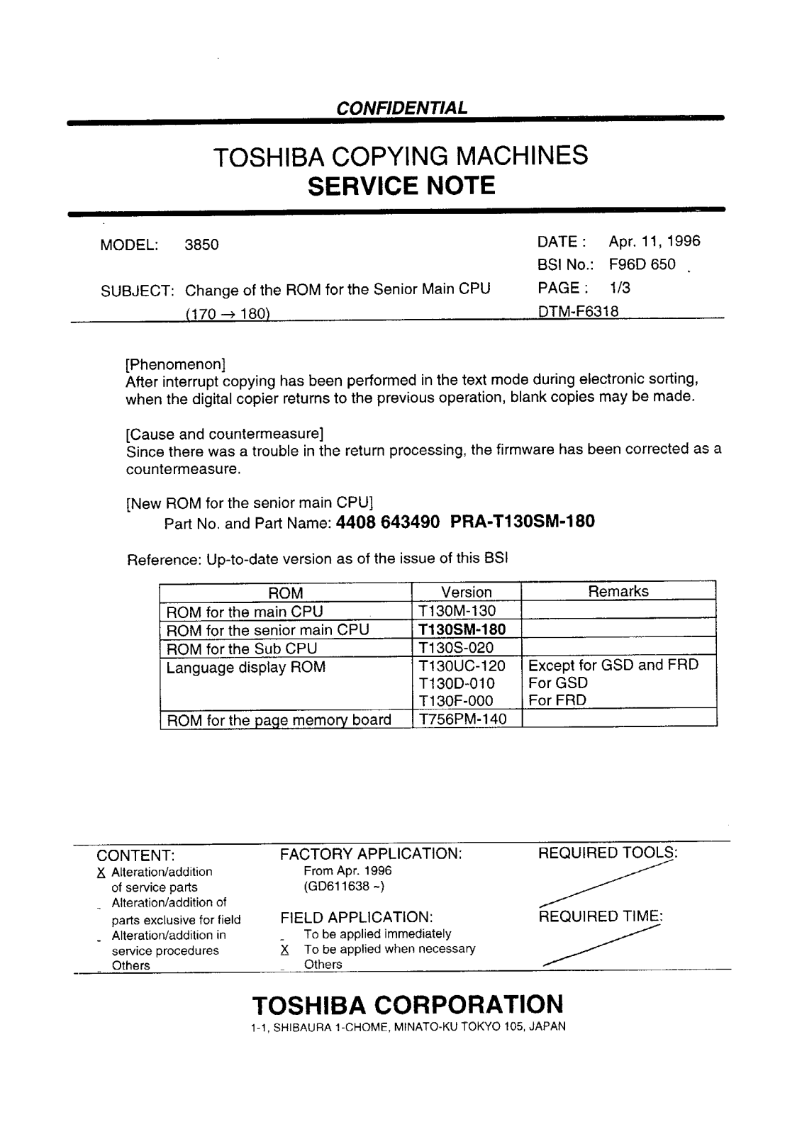 Toshiba f96d650 Service Note