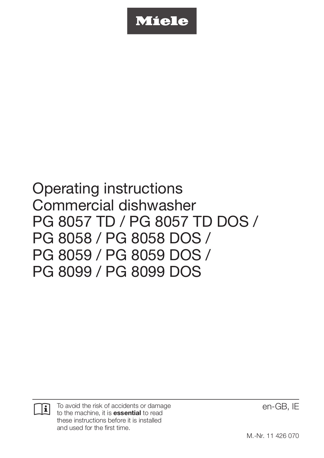 Miele PG 8057 TD, PG 8057 TD DOS, PG 8058, PG 8058 DOS, PG 8059 Operating instructions