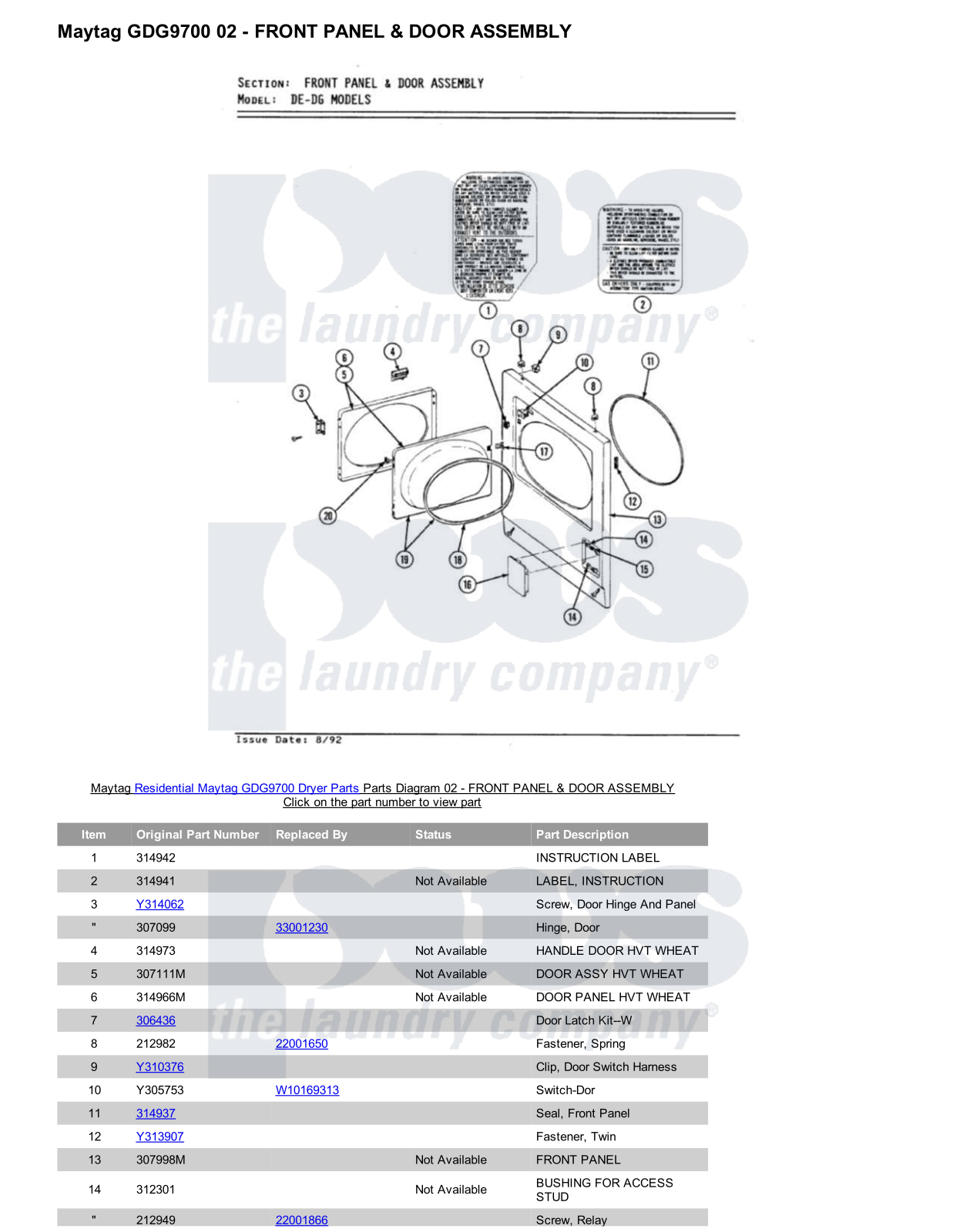 Maytag GDG9700 Parts Diagram