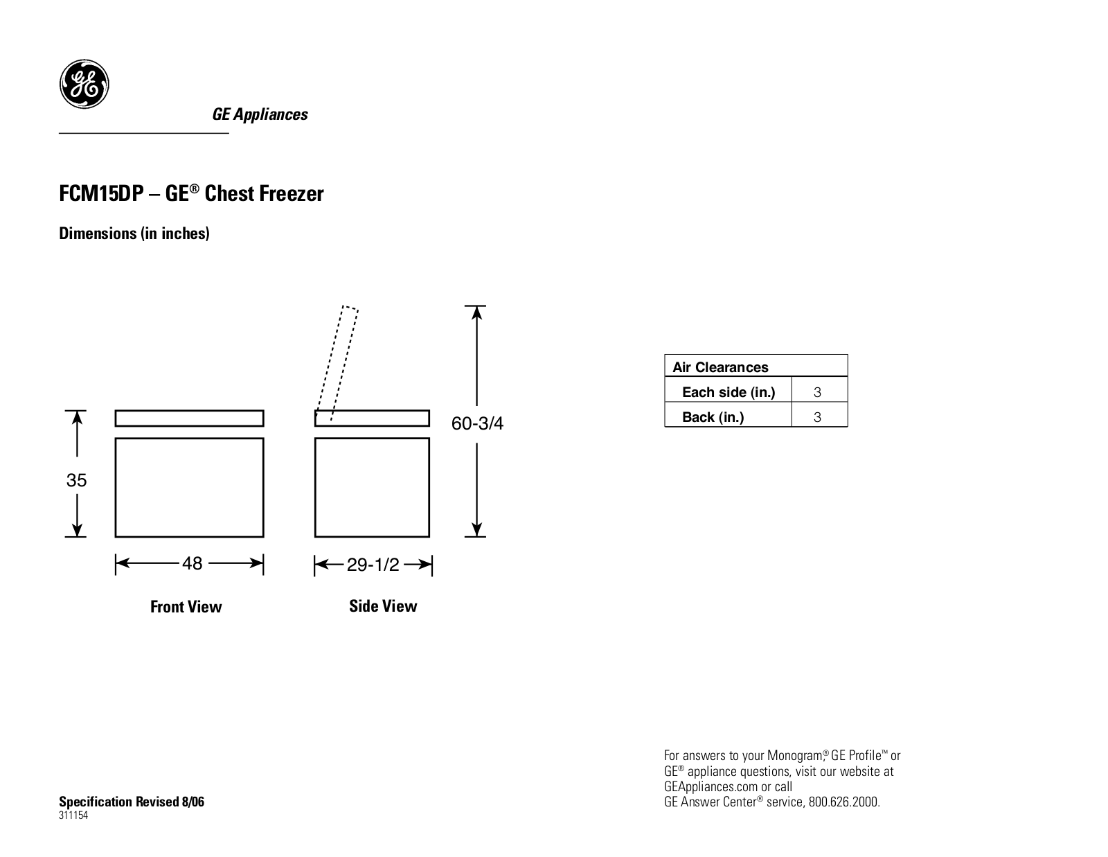 GE FCM15DP Specification