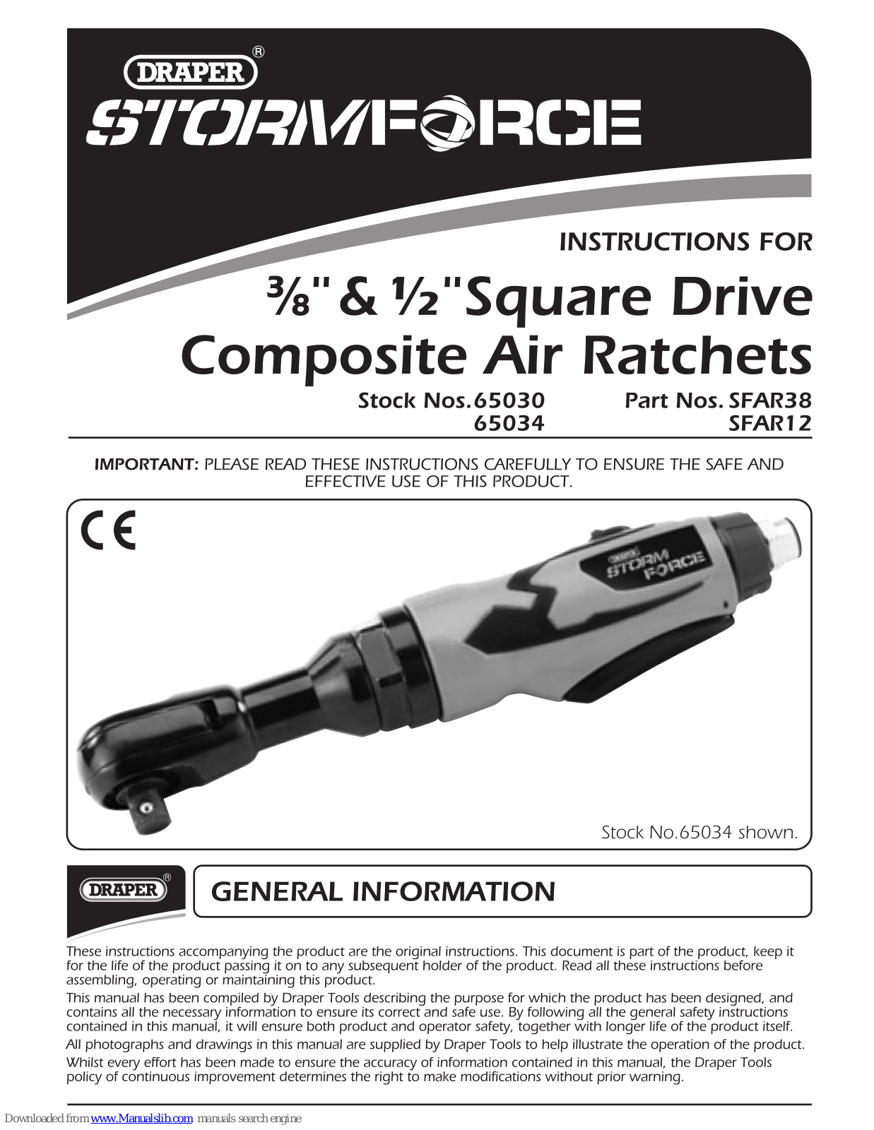 Draper STORMFORCE SFAR38, STORMFORCE SFAR12 Instruction - ManualMachine.com
