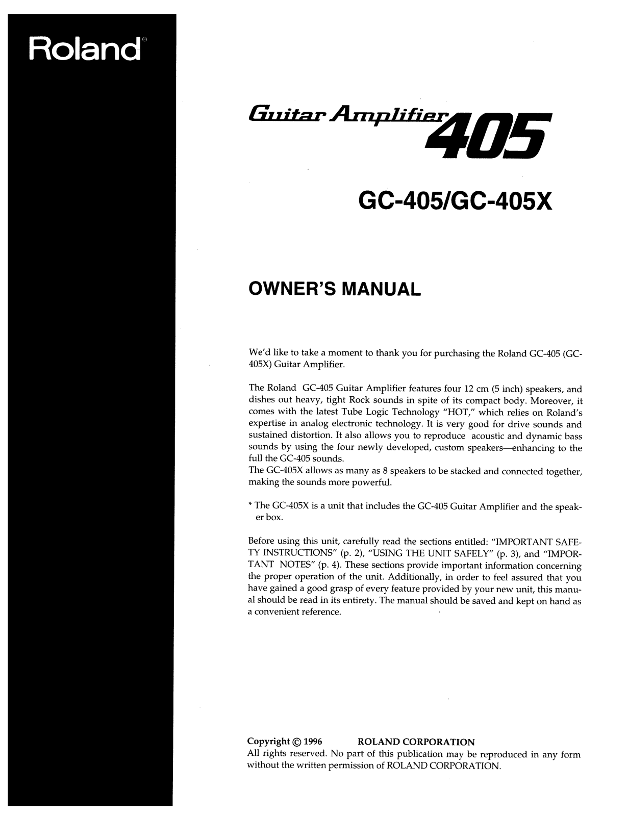 Roland Corporation GC-405, GC-405X Owner's Manual