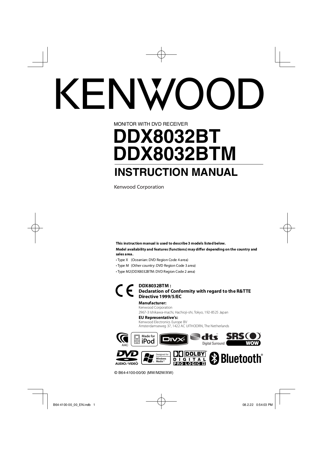 Kenwood DDX8032BT, DDX8032BTM Instruction Manual