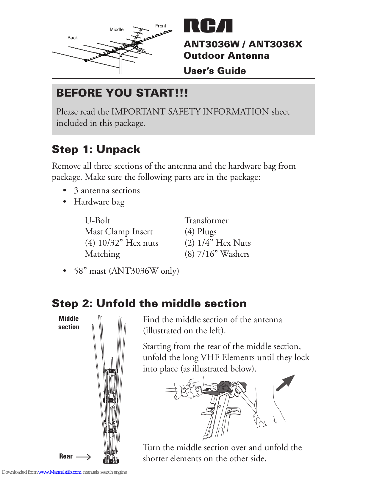 RCA ANT3036XR, ANT3036W, ANT3036X User Manual