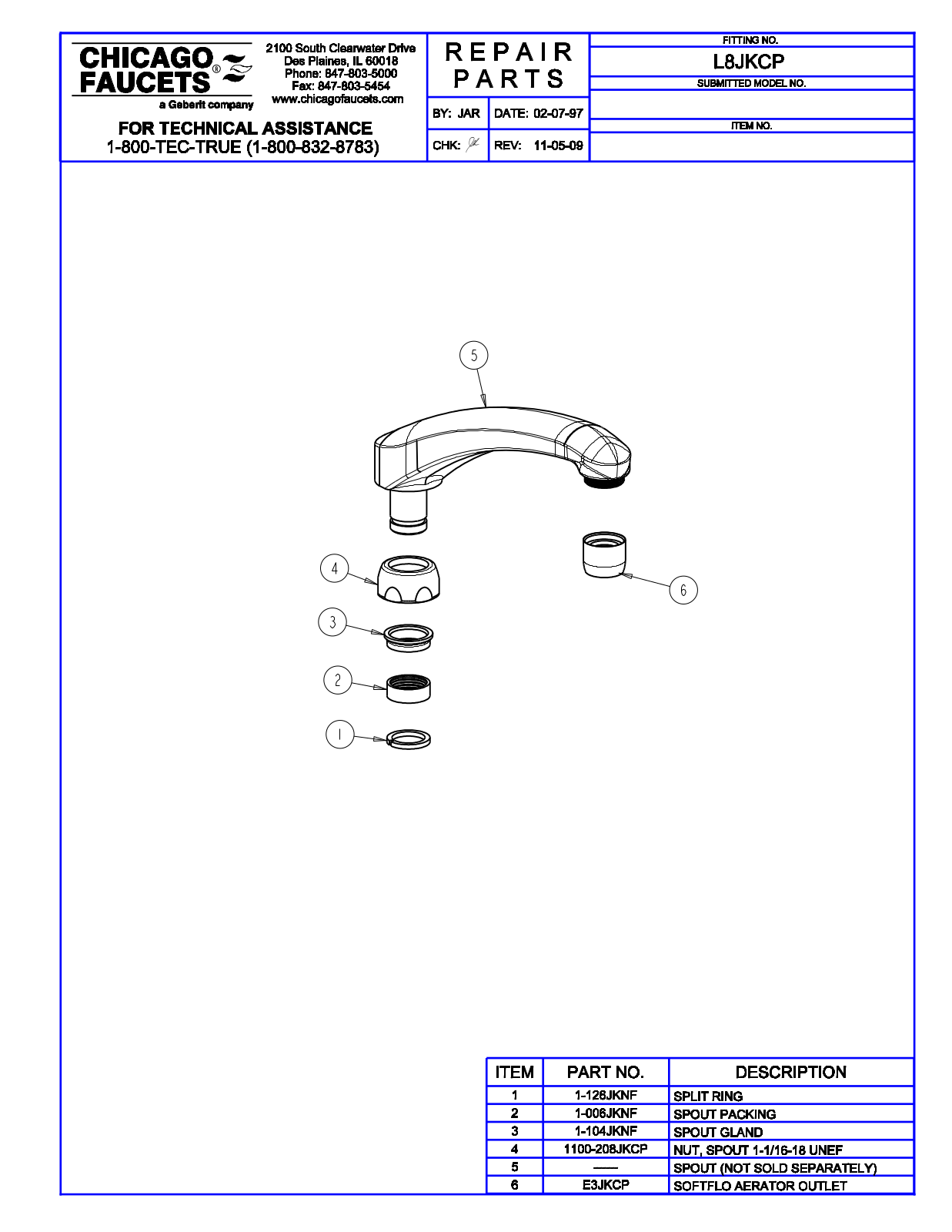 Chicago Faucet L8JK Parts List