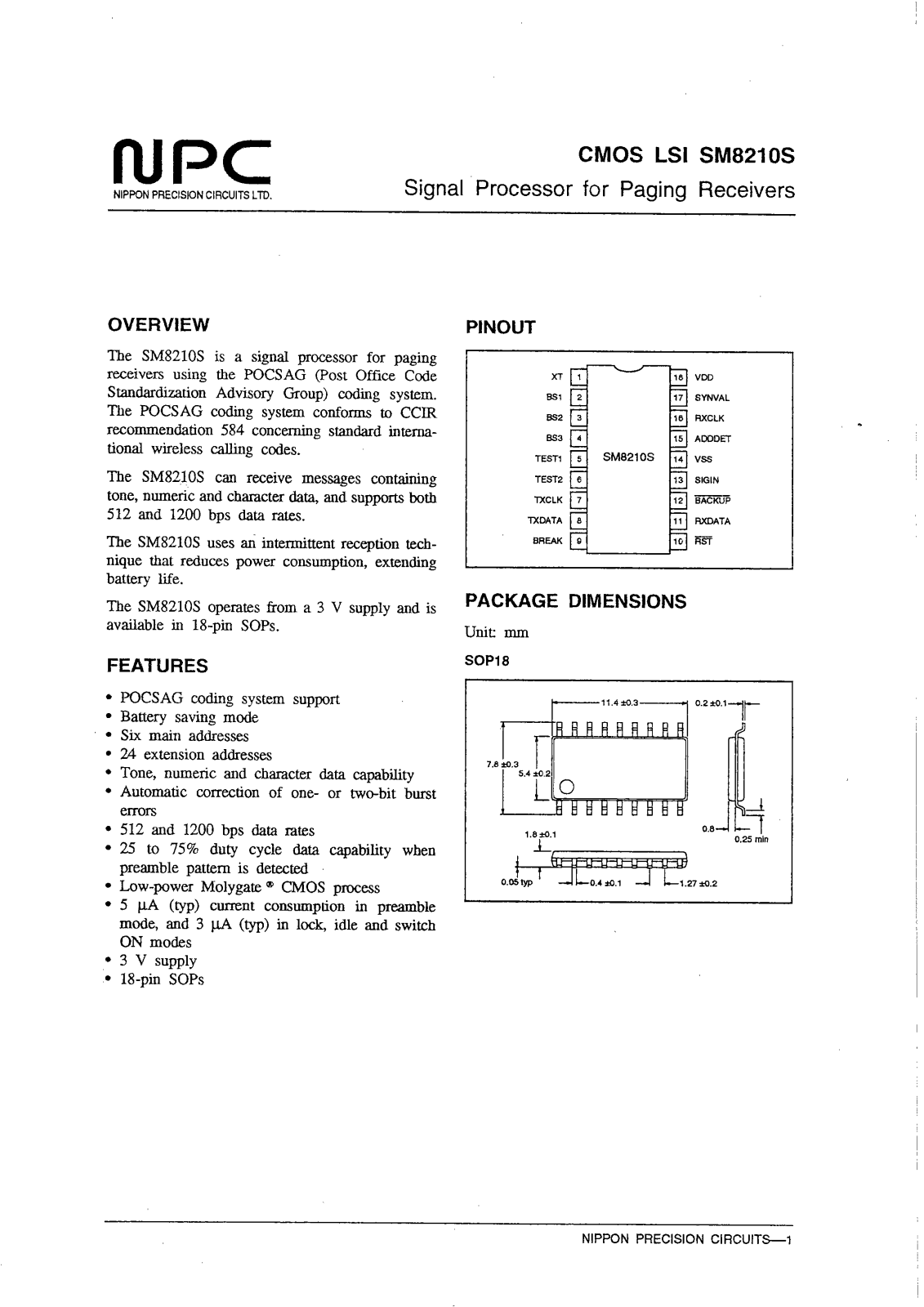 NPC SM8210S Datasheet