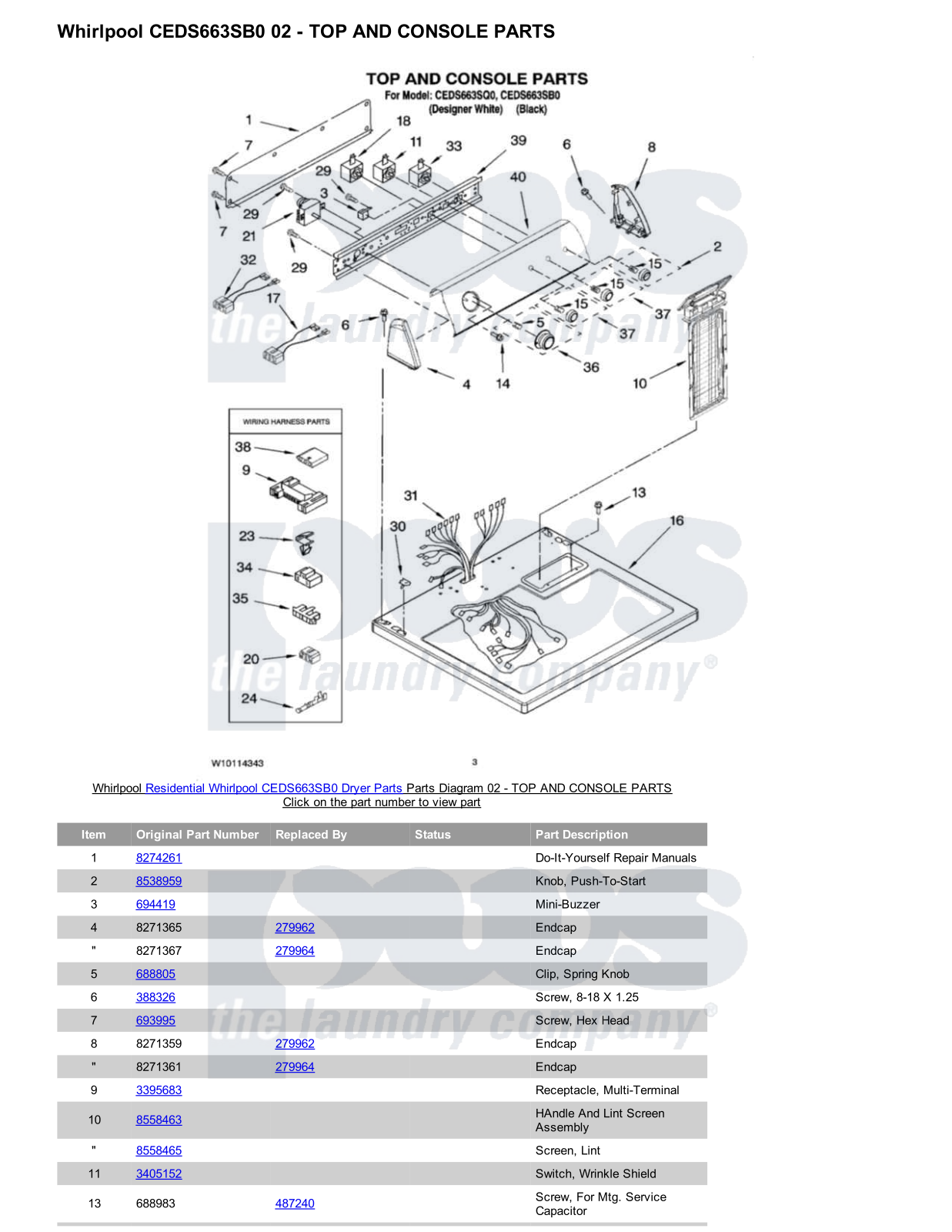 Whirlpool CEDS663SB0 Parts Diagram