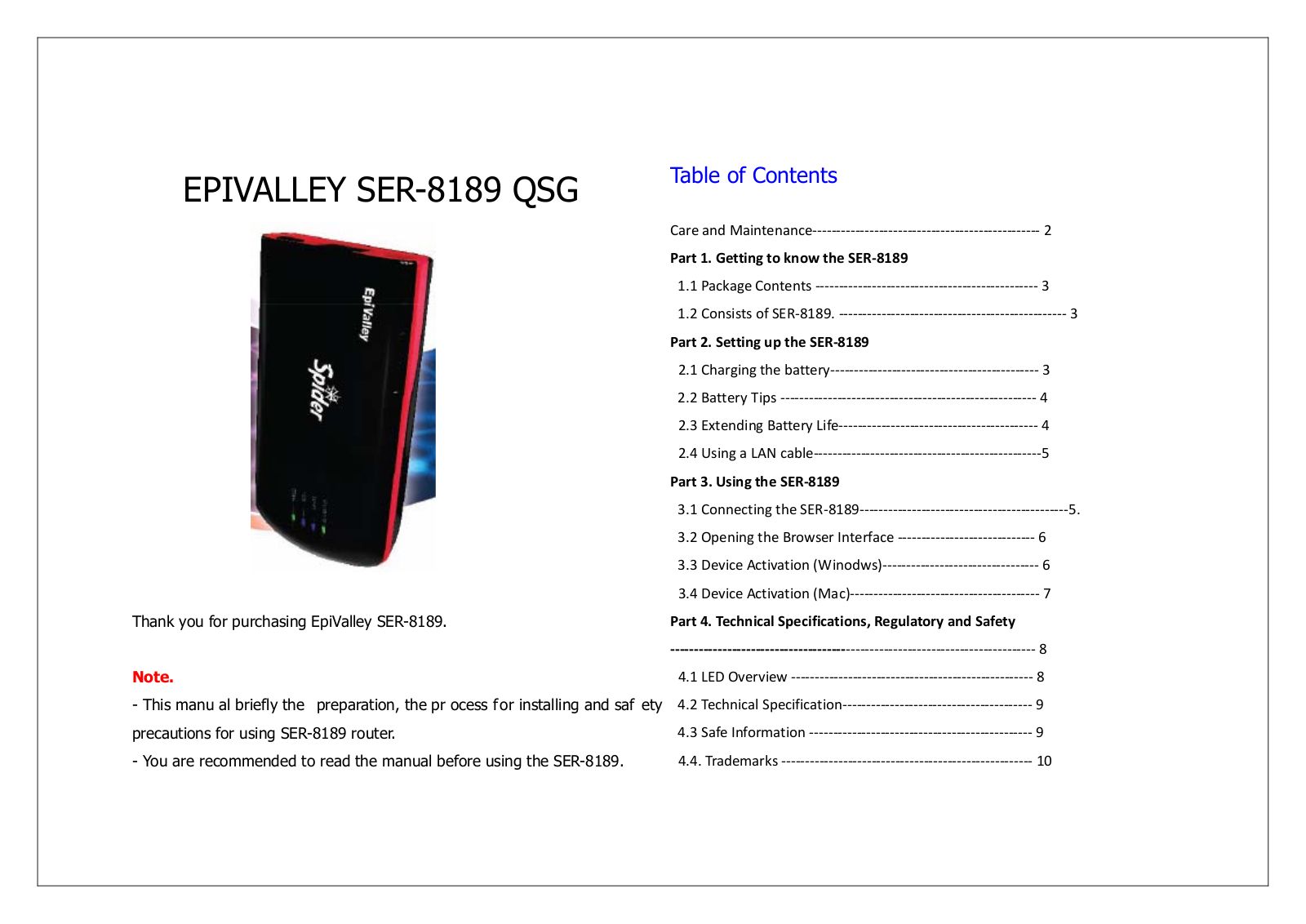 EpiCom SER 8189D User Manual