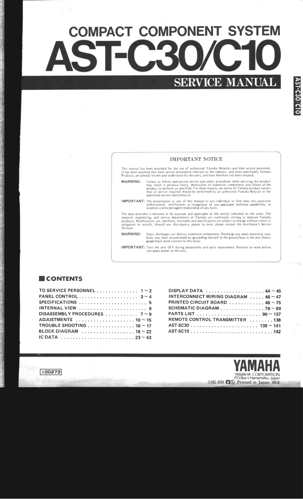 Yamaha ast-c10, ast-c30 Service Manual