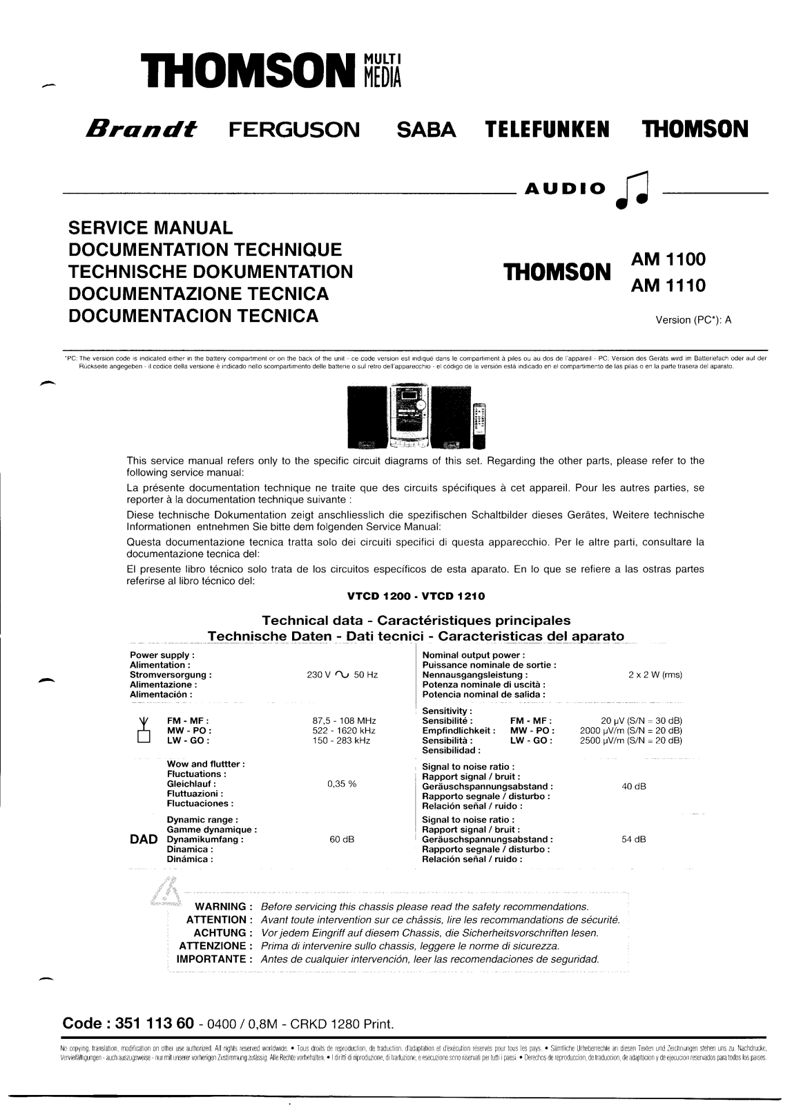 Thomson AM1100, AM1110 Schematic