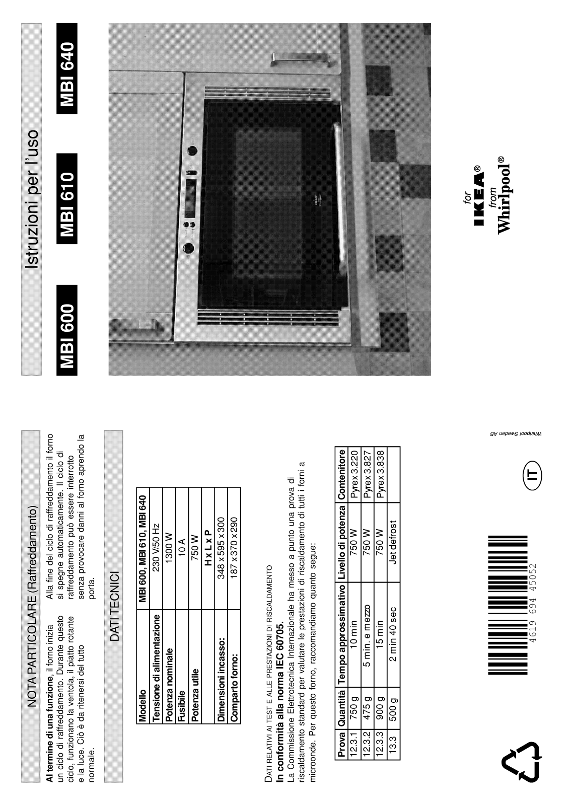 Whirlpool MBI 610 AN INSTRUCTION FOR USE