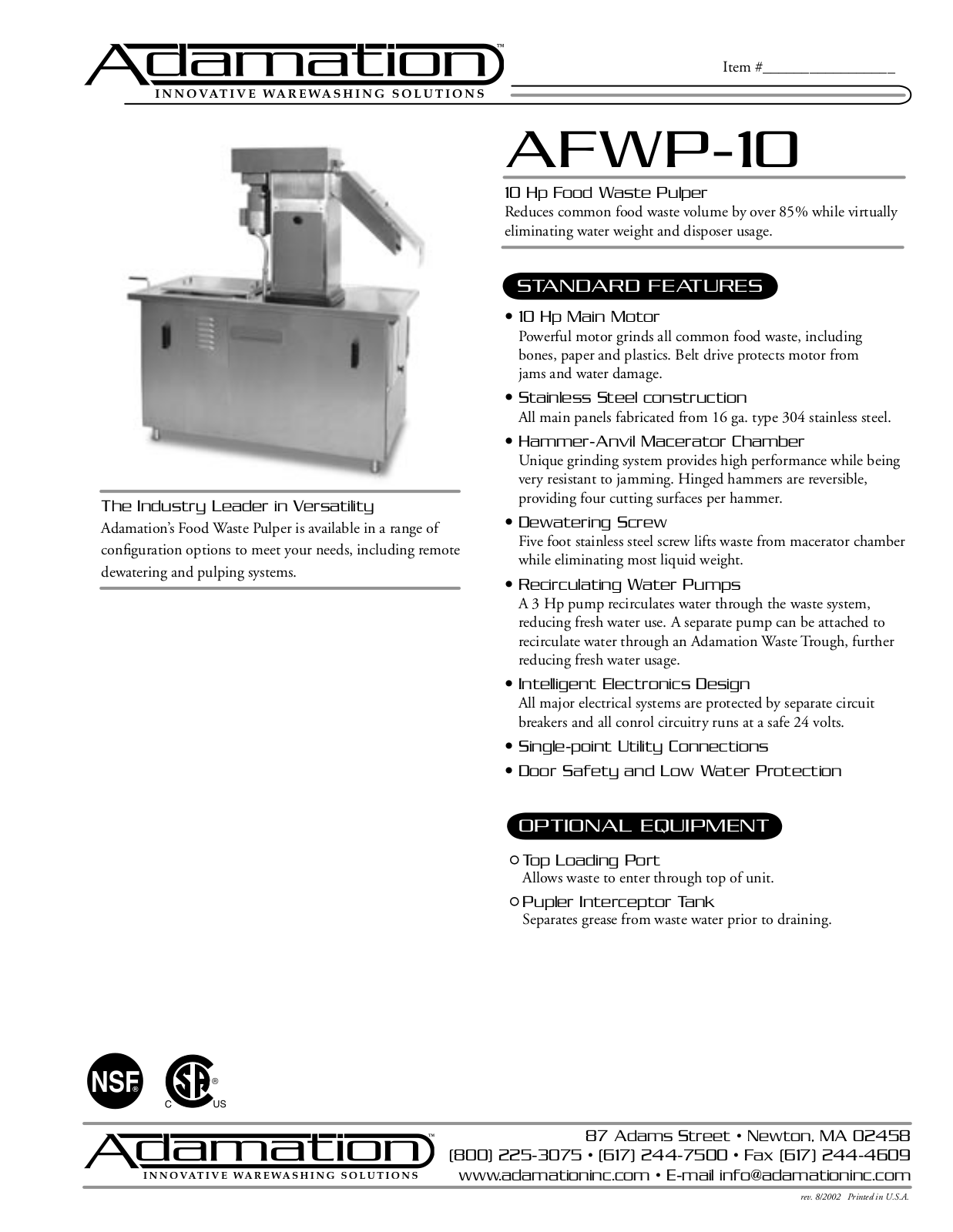 Adamation AFWP-10 User Manual