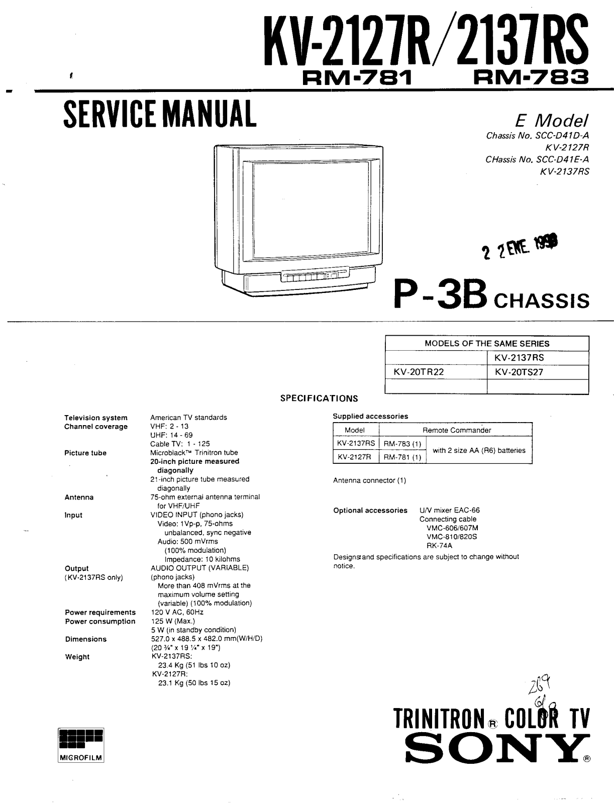 Sony KV2127R Service Manual