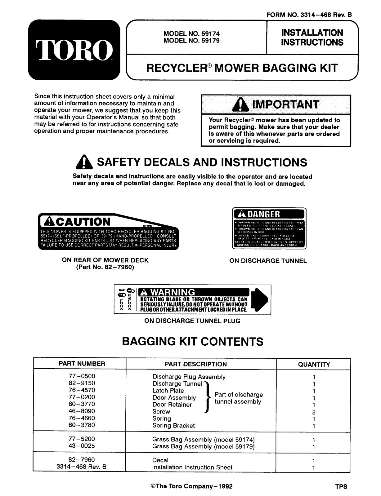 Toro 59174, 59179 Operator's Manual