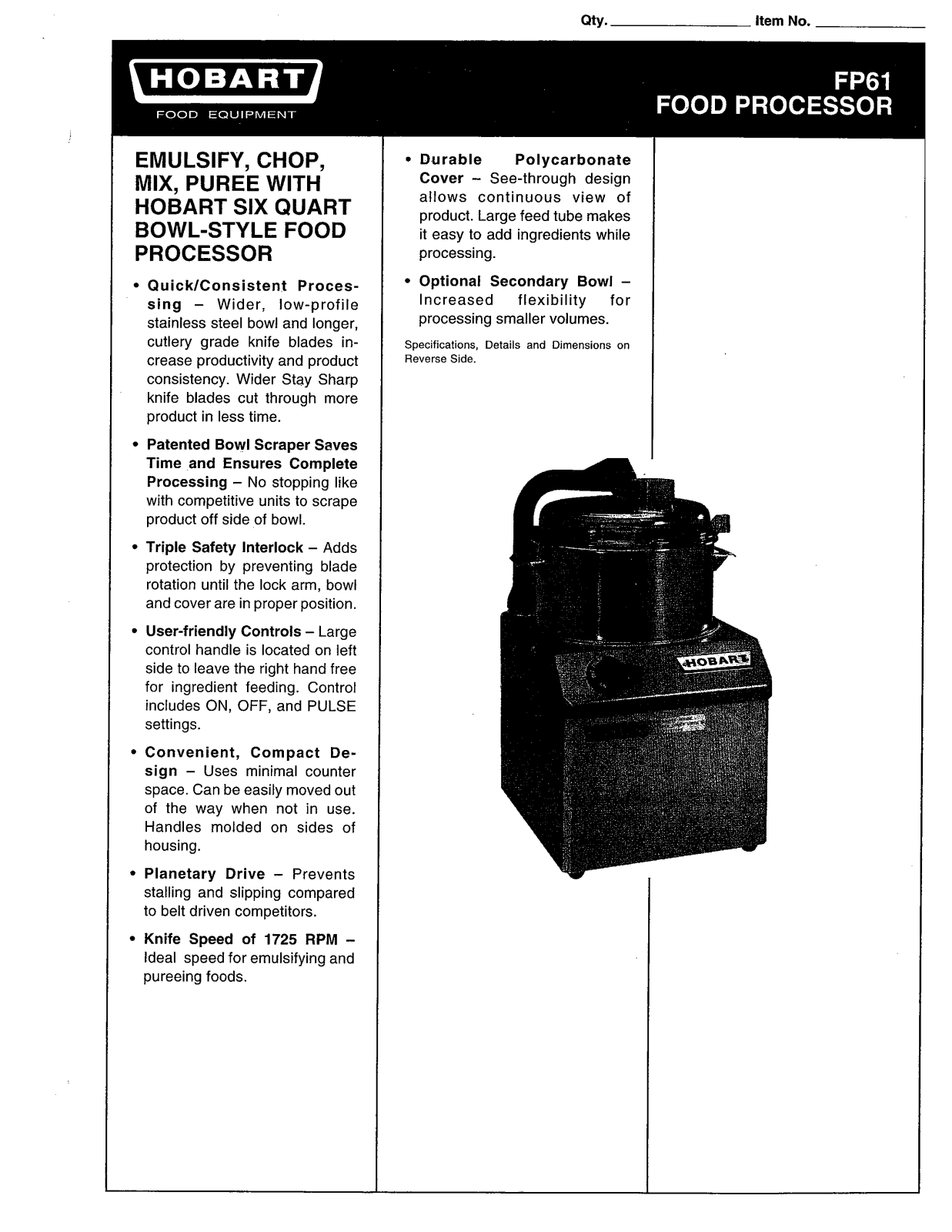 Hobart Food Machines FP61 User Manual