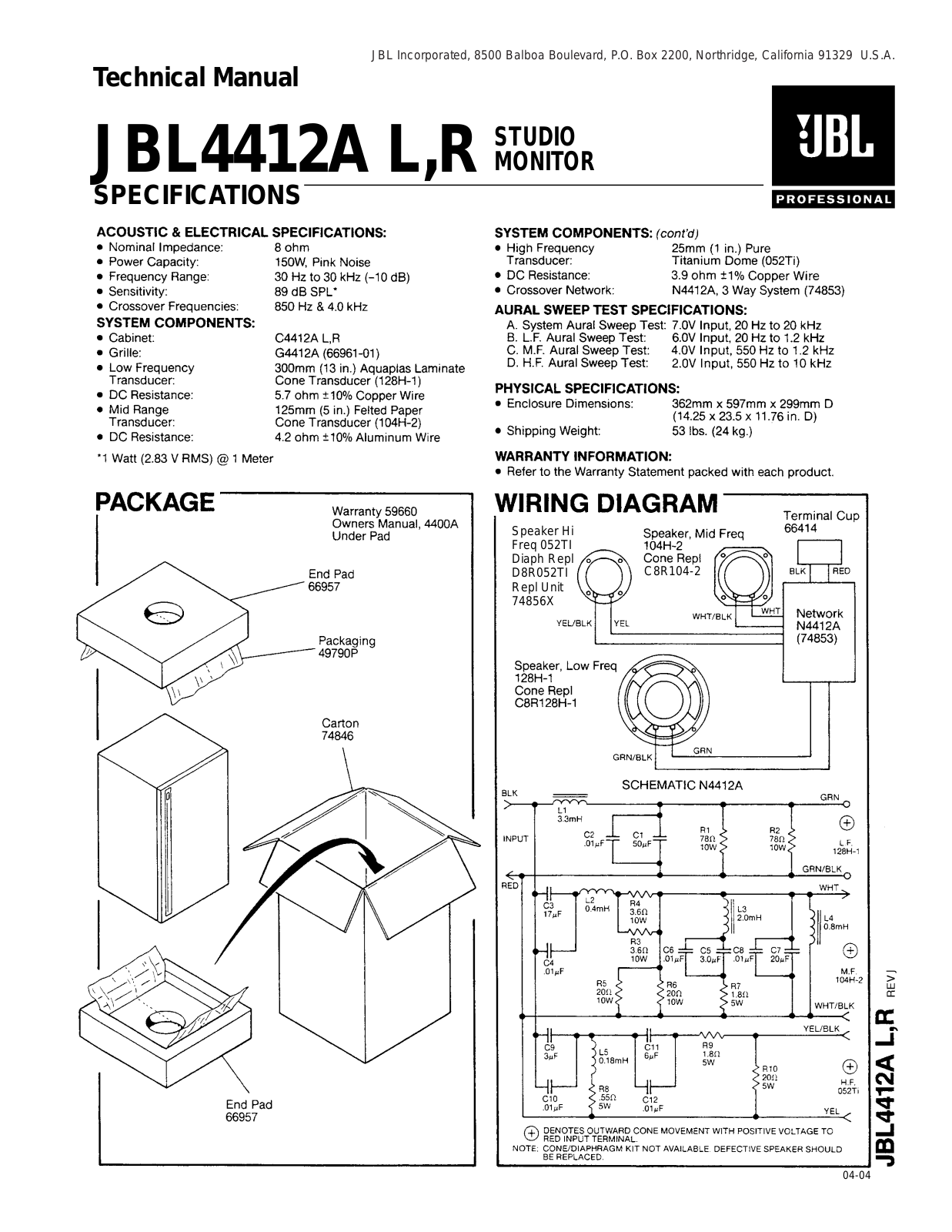 JBL JBL4412A, JBL4412L, JBL4412R Technical Manual