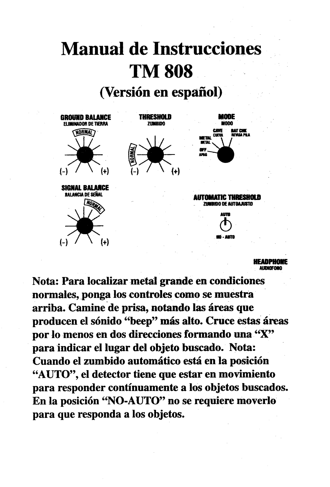 White's Electronics TM808 User manual