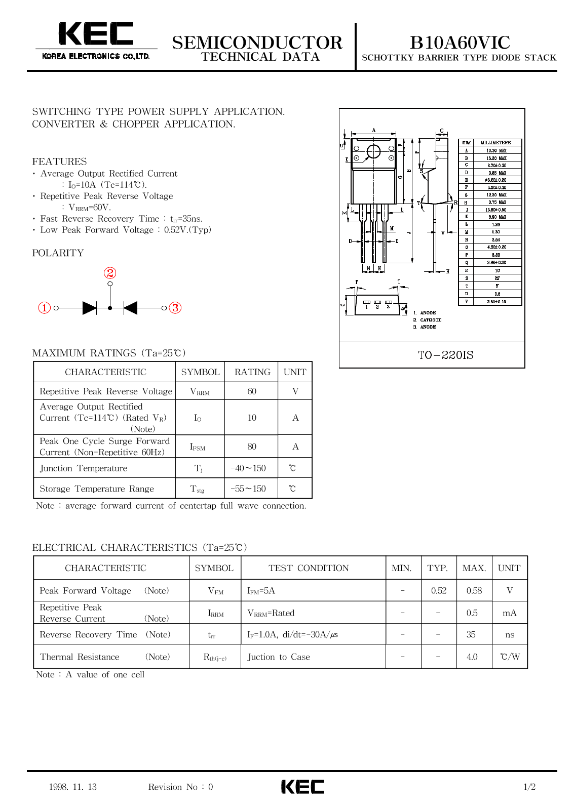 Korea Electronics Co  Ltd B10A60VIC Datasheet