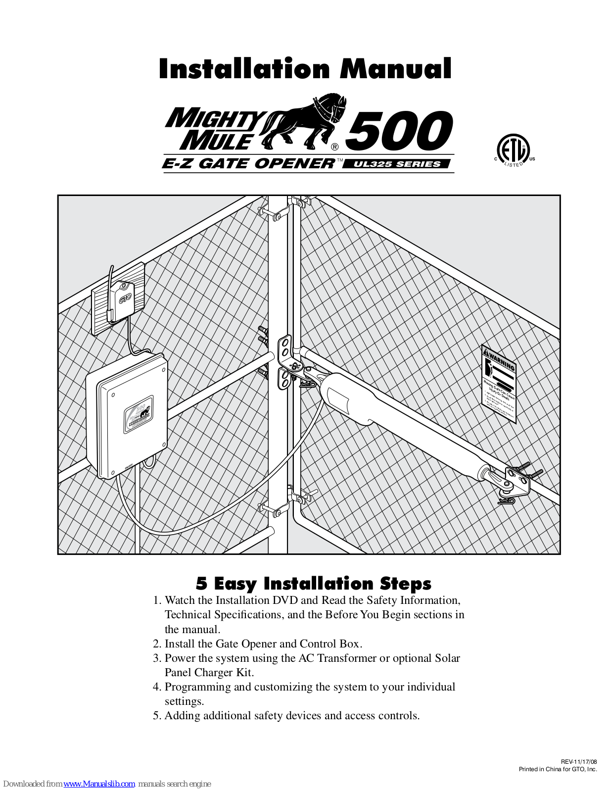 Mighty Mule 500 UL325 Installation Manual