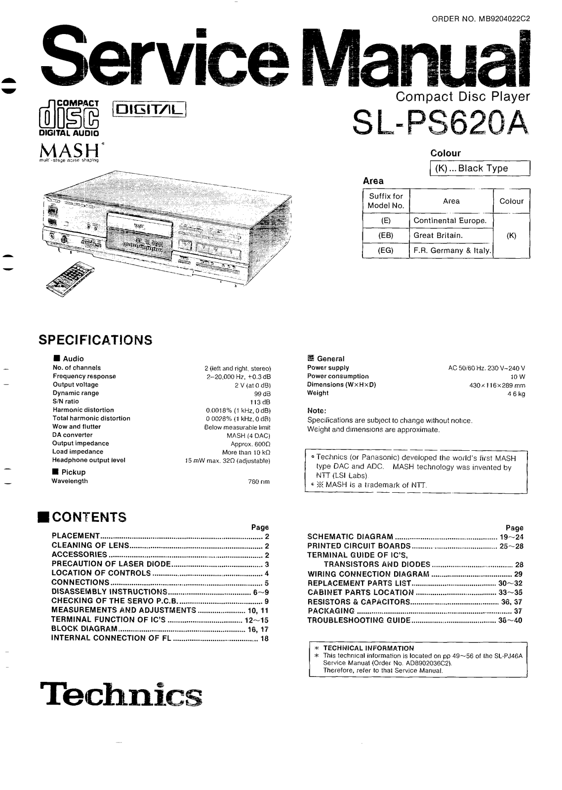 Technics SLPS-620-A, SLPS-620-A Service manual