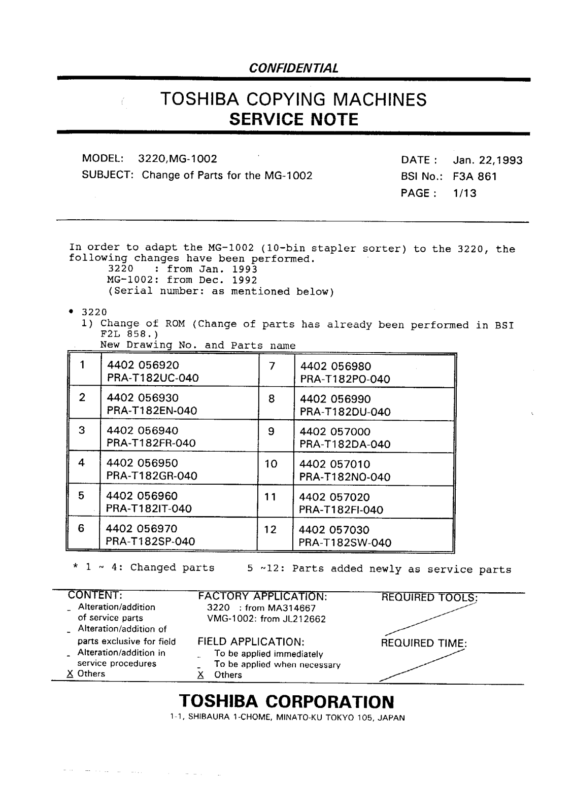 Toshiba f3a861 Service Note