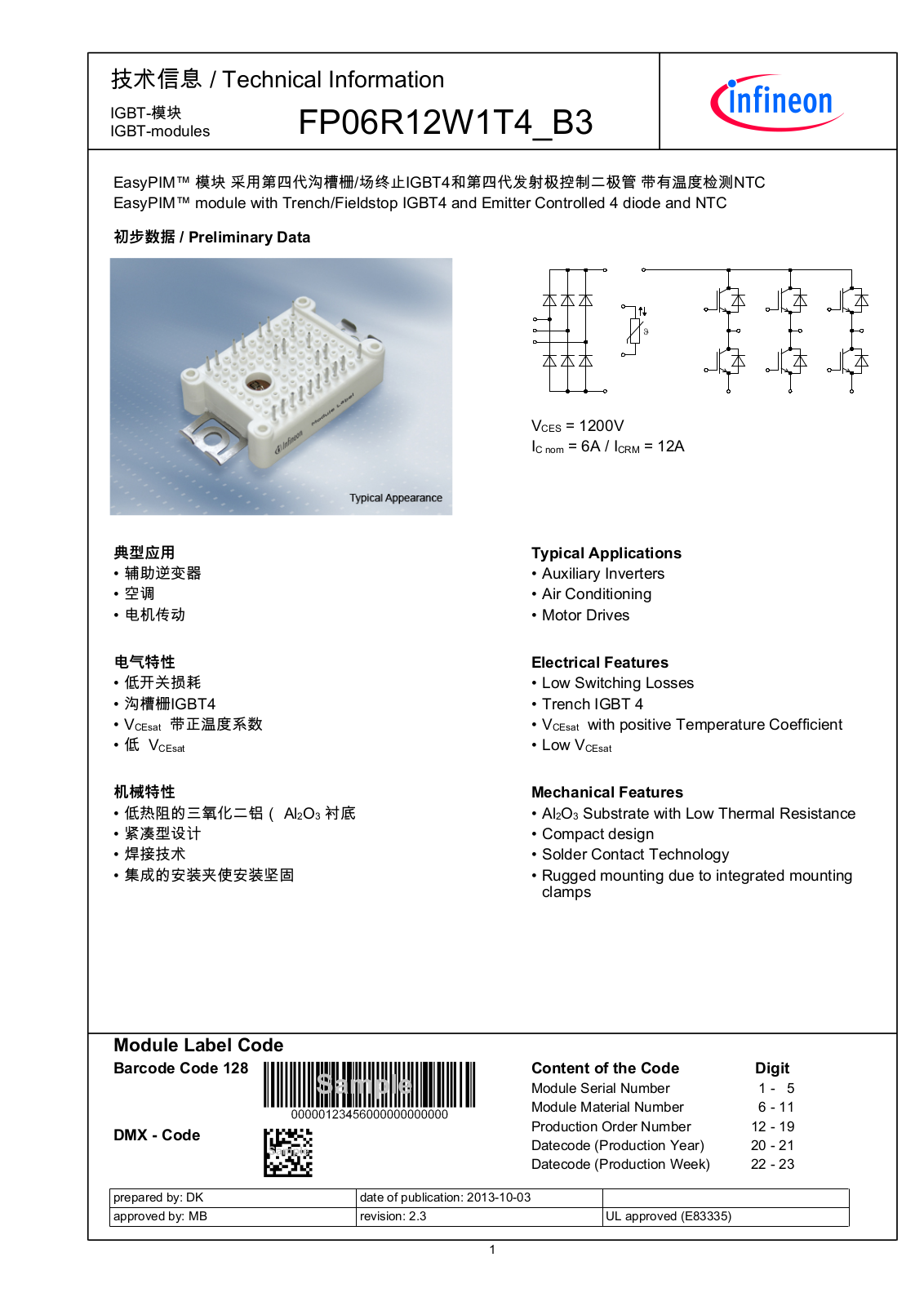 Infineon FP06R12W1T4-B3 Data Sheet