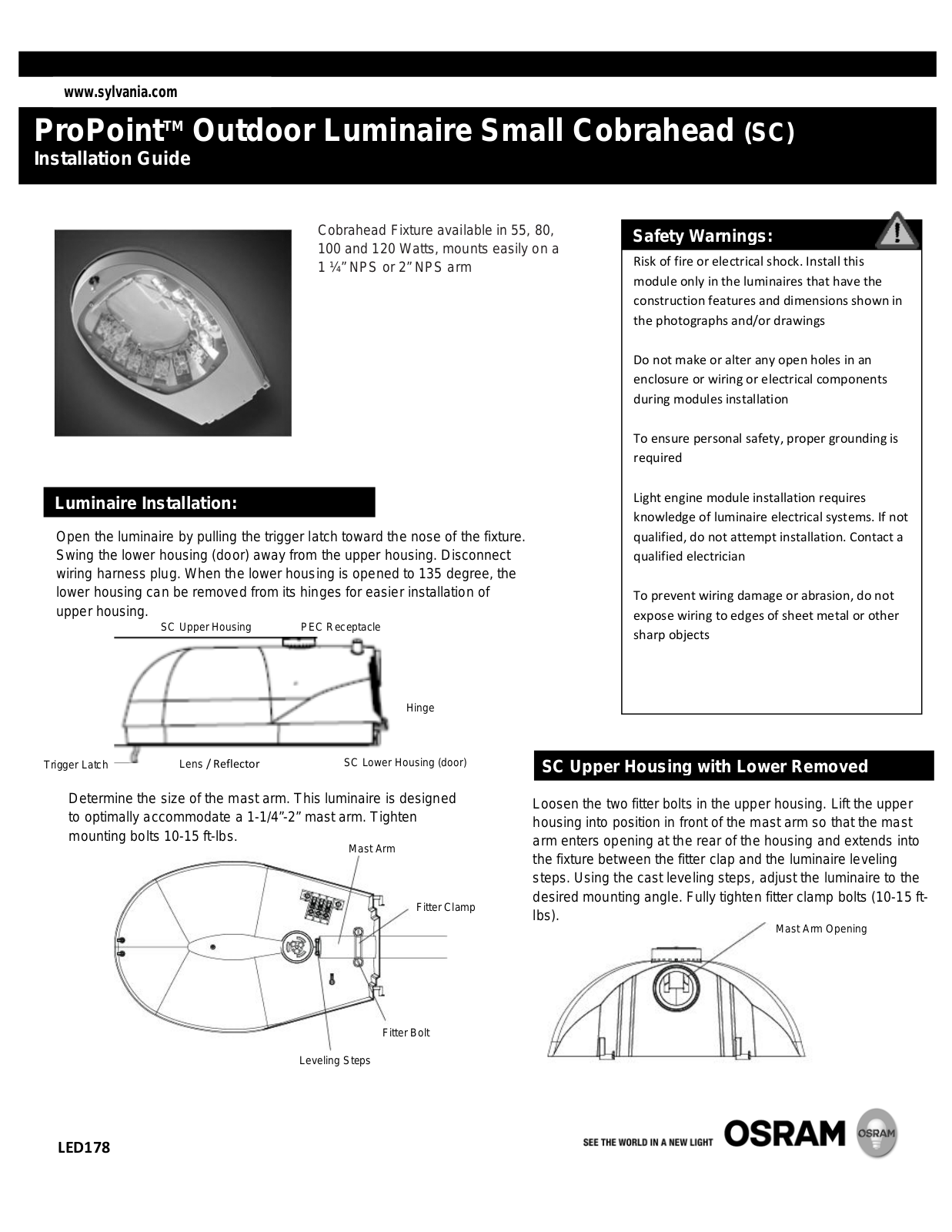 OSRAM SYLVANIA ProPoint Outdoor Luminaire Small Cobrahead User Manual