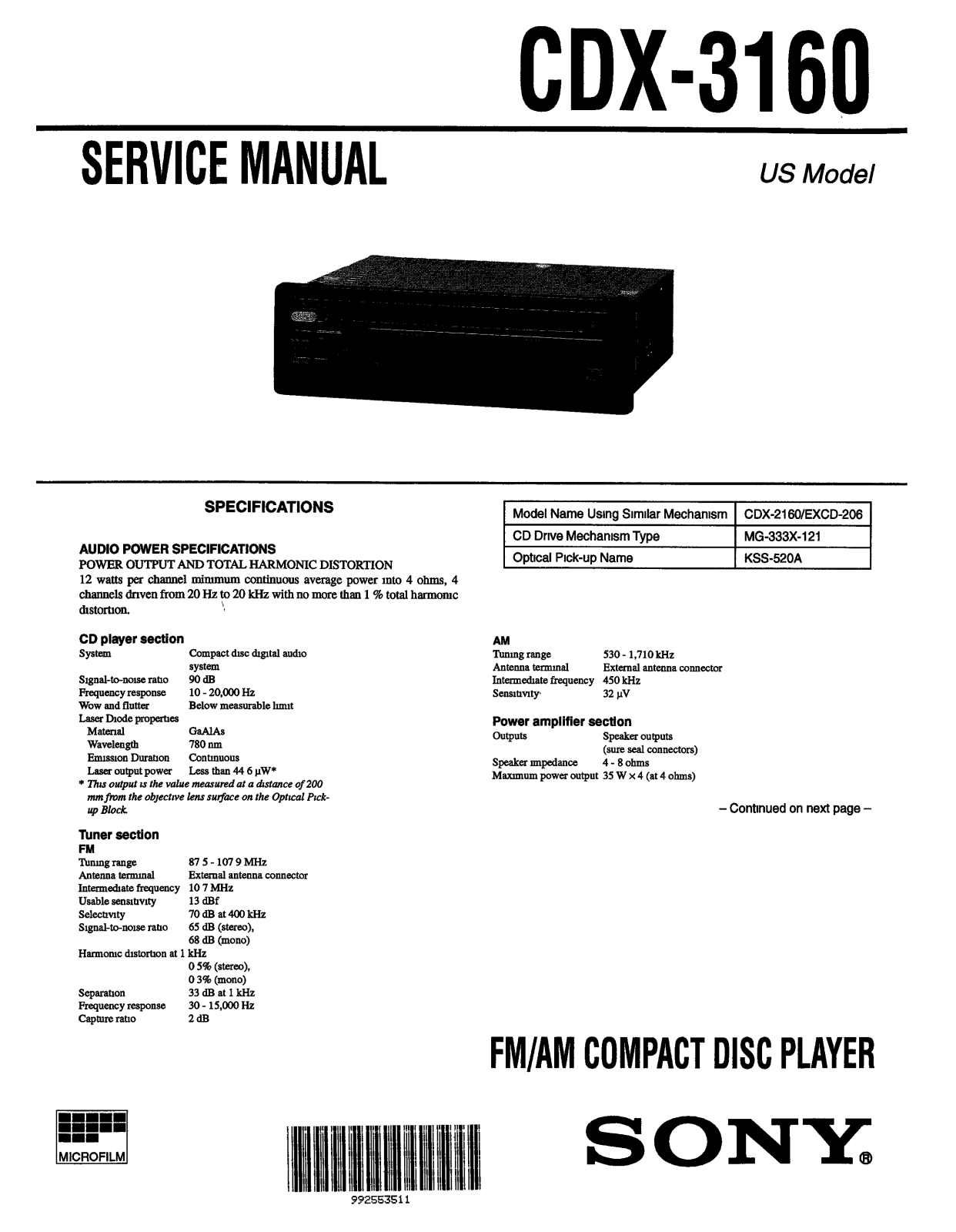 Sony CDX-3160 Service manual