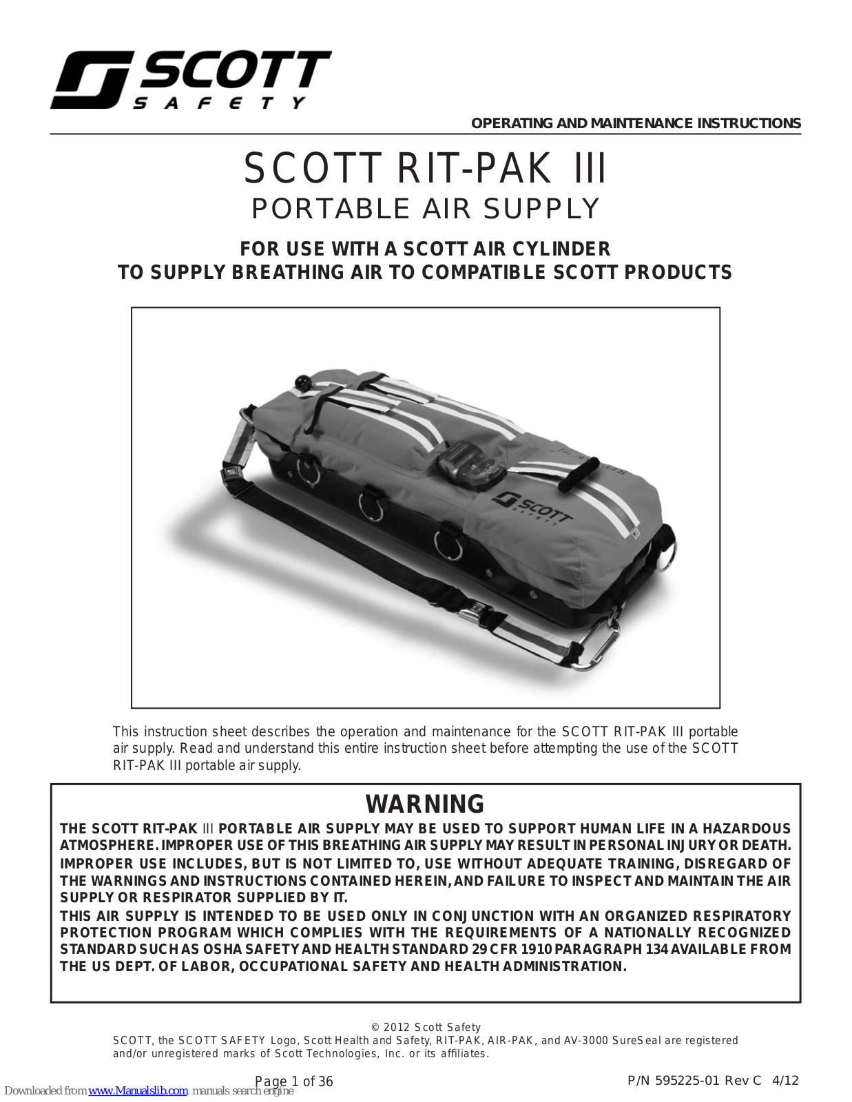 Scott RIT-PAK III Operating And Maintenance Instructions Manual