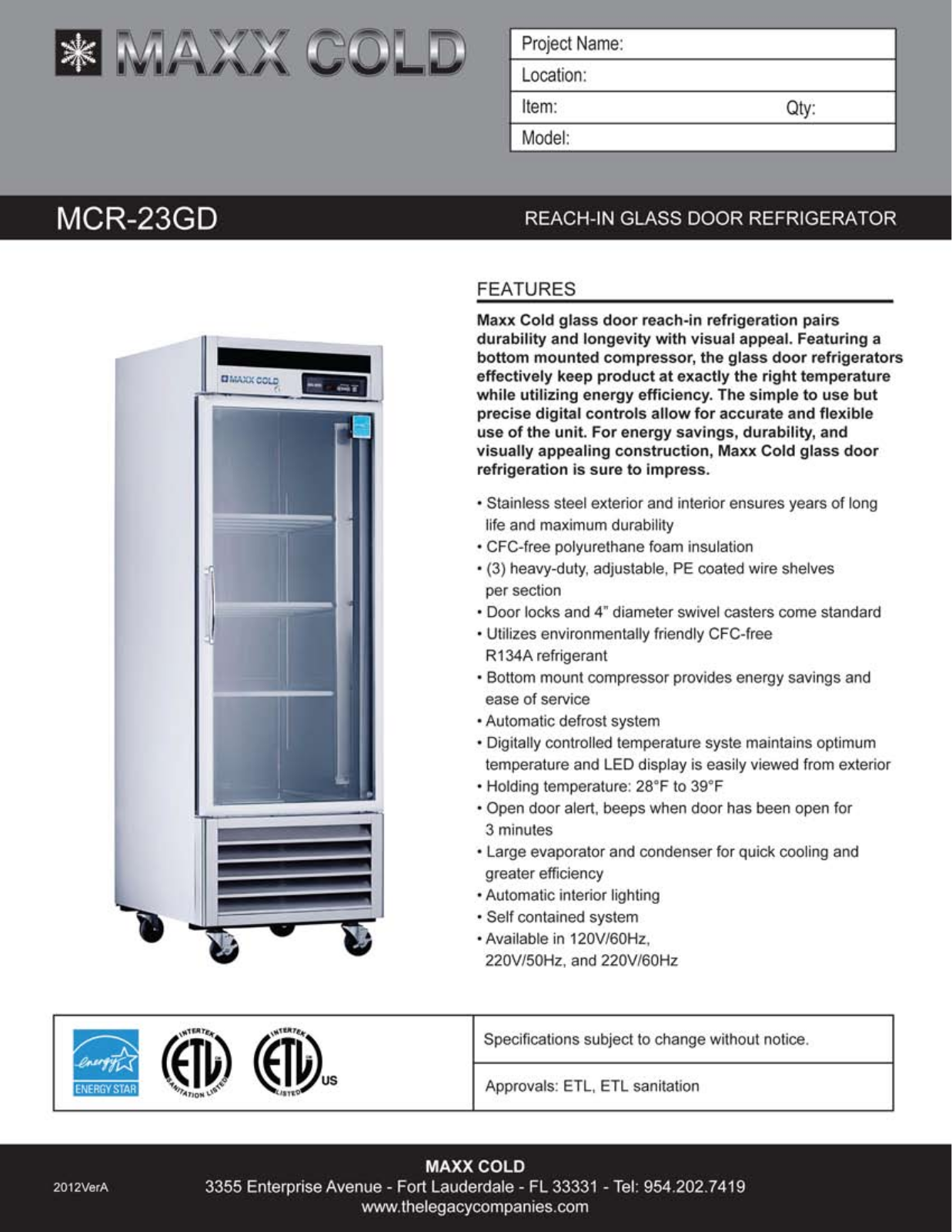 Maxx Cold MCR23GD Specifications