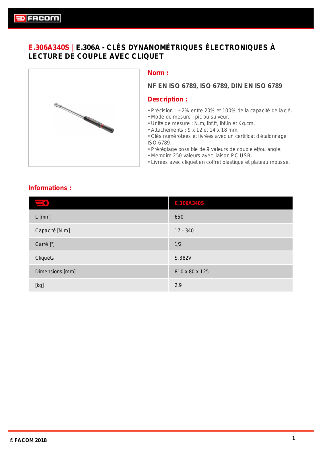 Facom E.306A340SPF Specification - ManualMachine.com