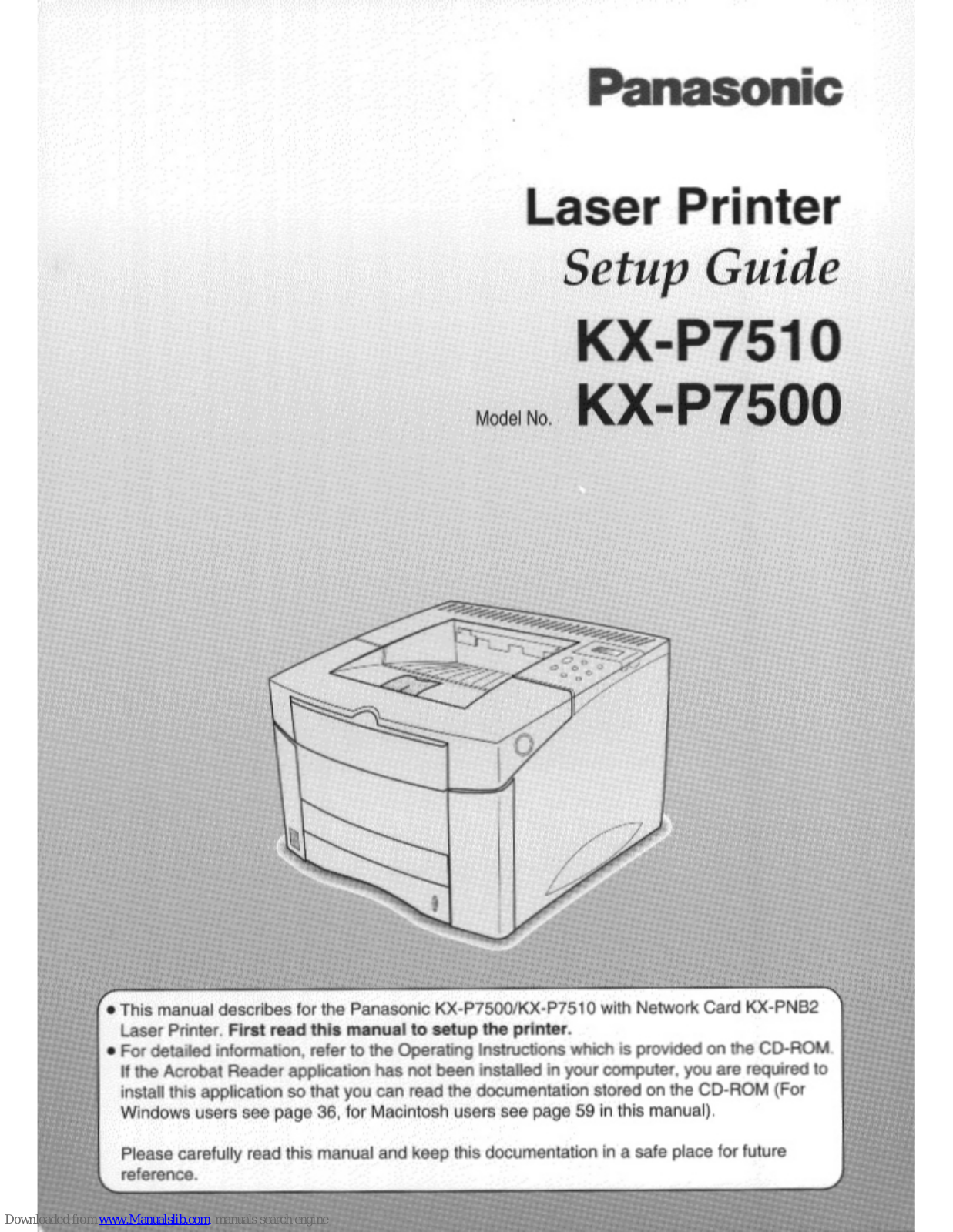 Panasonic Jetwriter KX-P7500, KX-P7510 User Manual