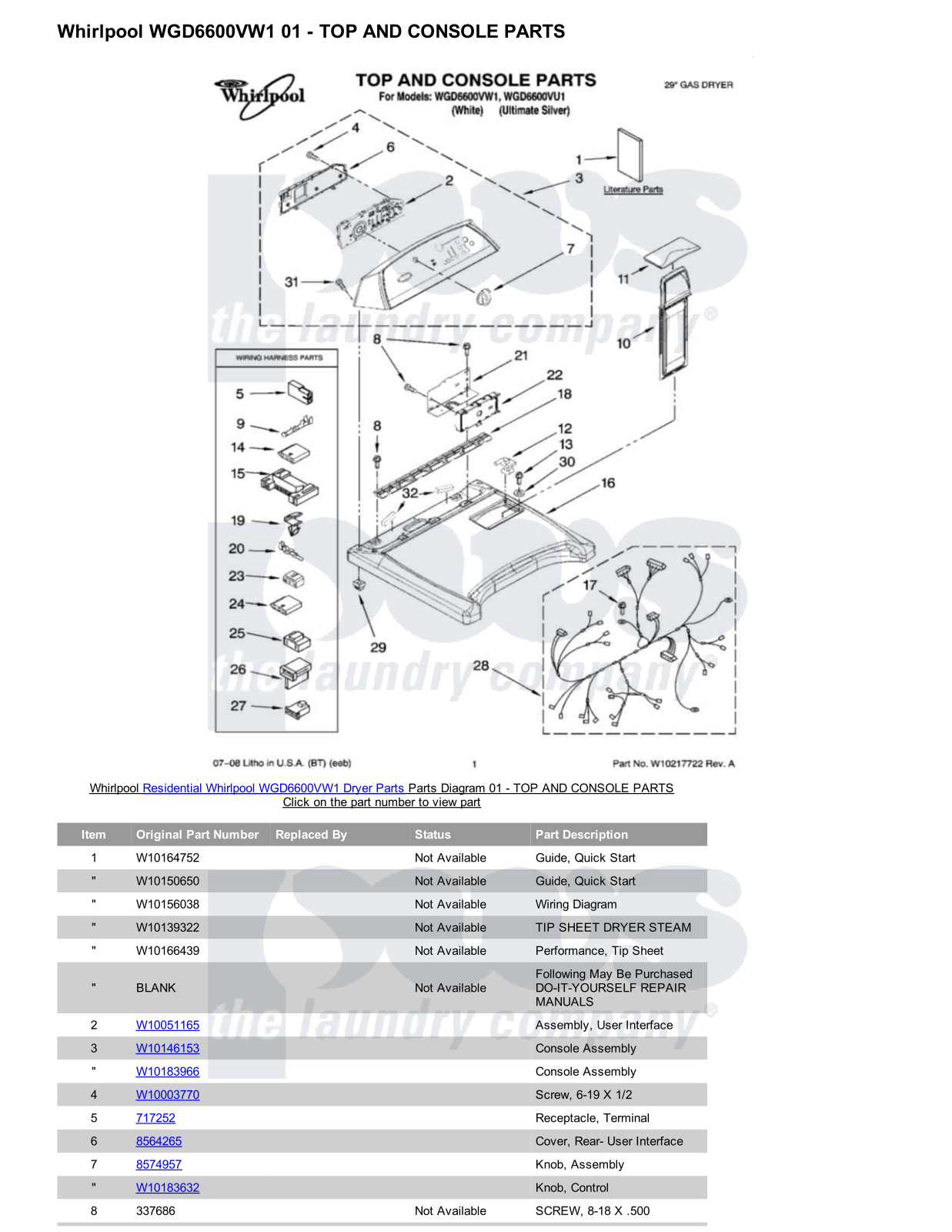 Whirlpool WGD6600VW1 Parts Diagram