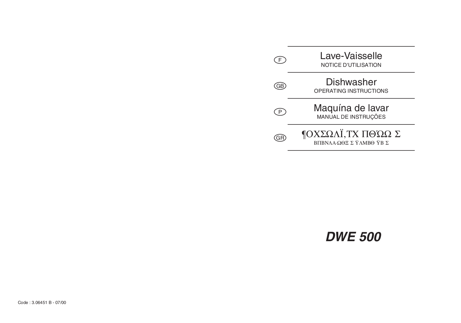 BRANDT DWE500 User Manual