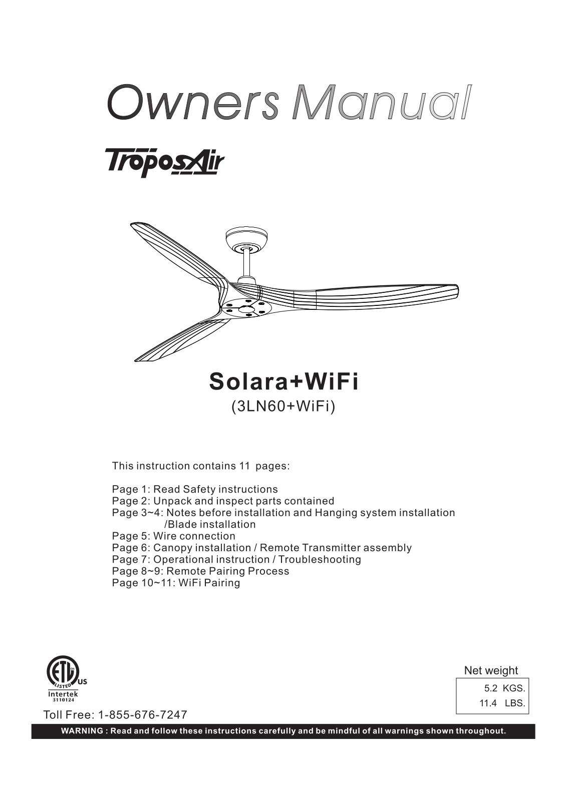 Troposair 3LN60 Owner's Manual