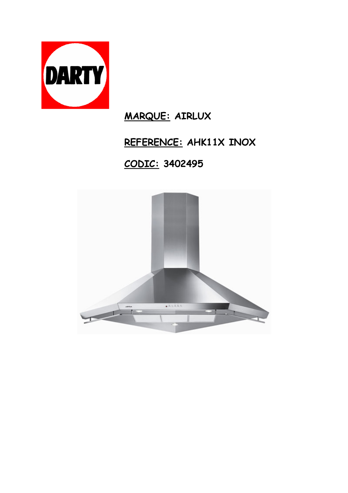 Airlux AHK11X INOX Installation Manual