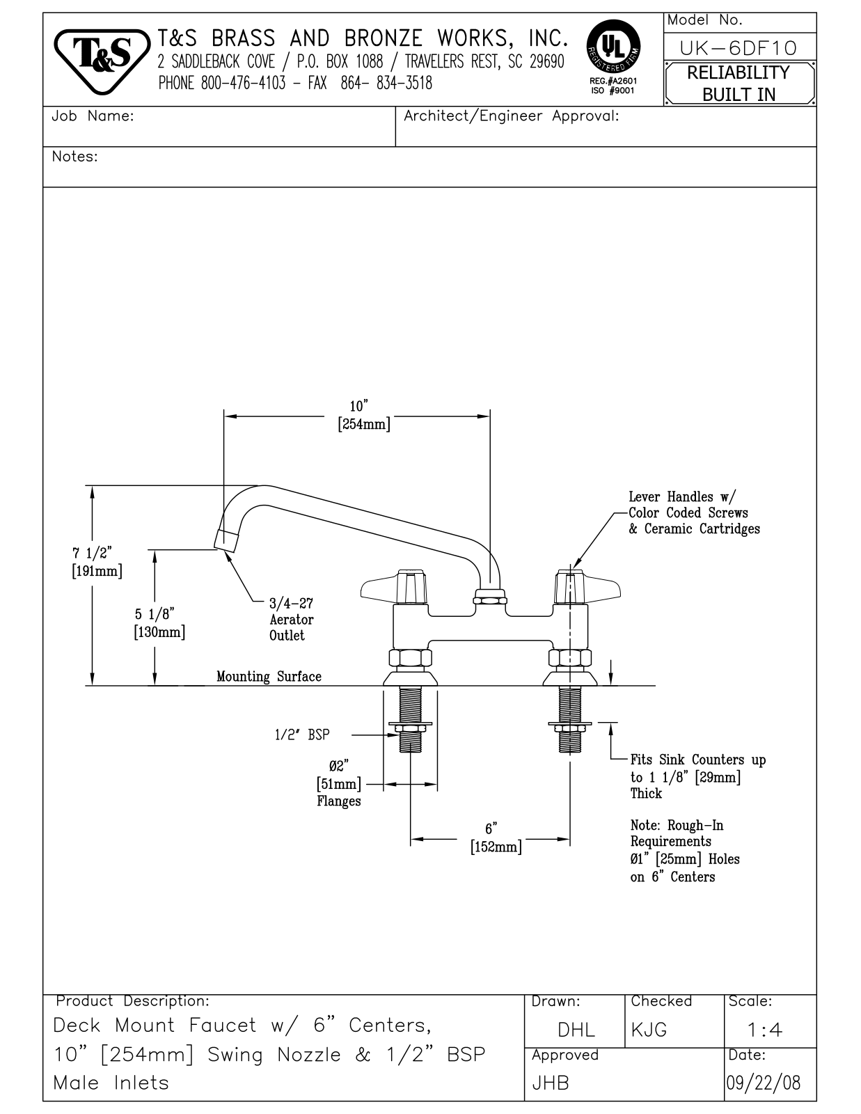 T&S Brass UK-6DF10 User Manual