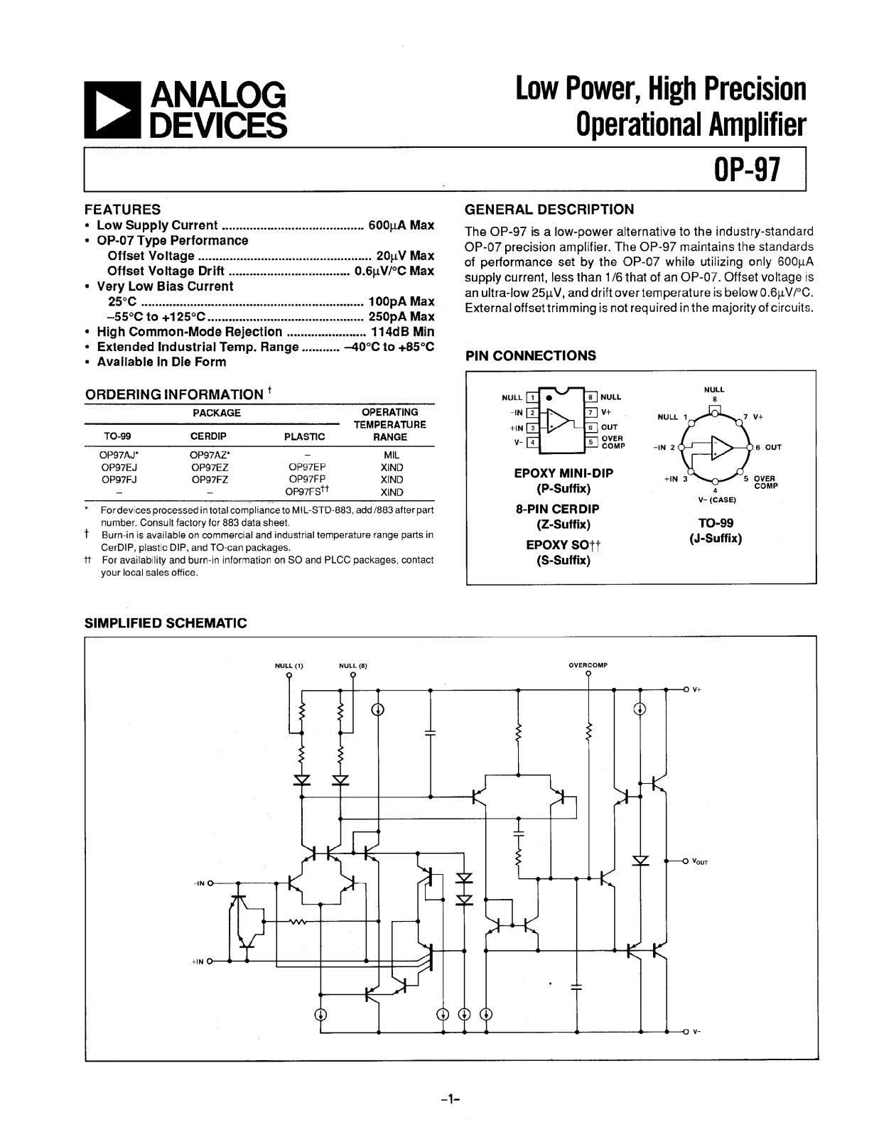 Analog Devices OP97 Datasheet