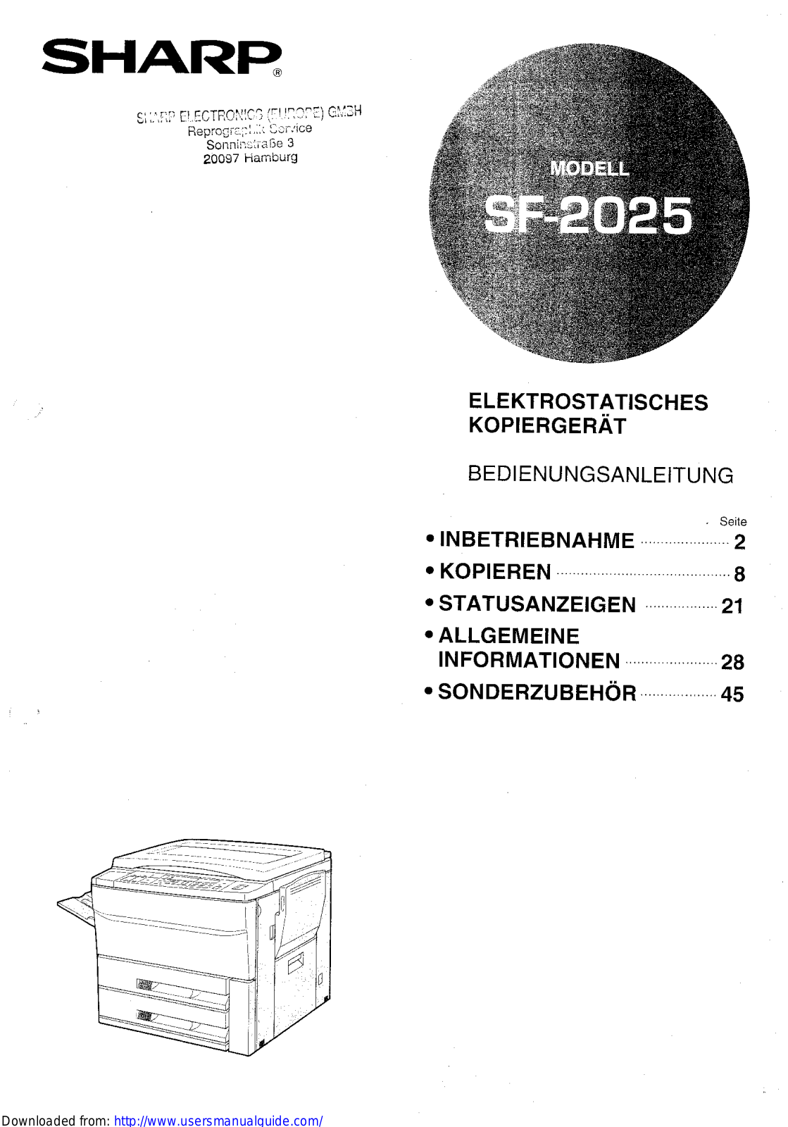 SHARP SF-2025 User Manual