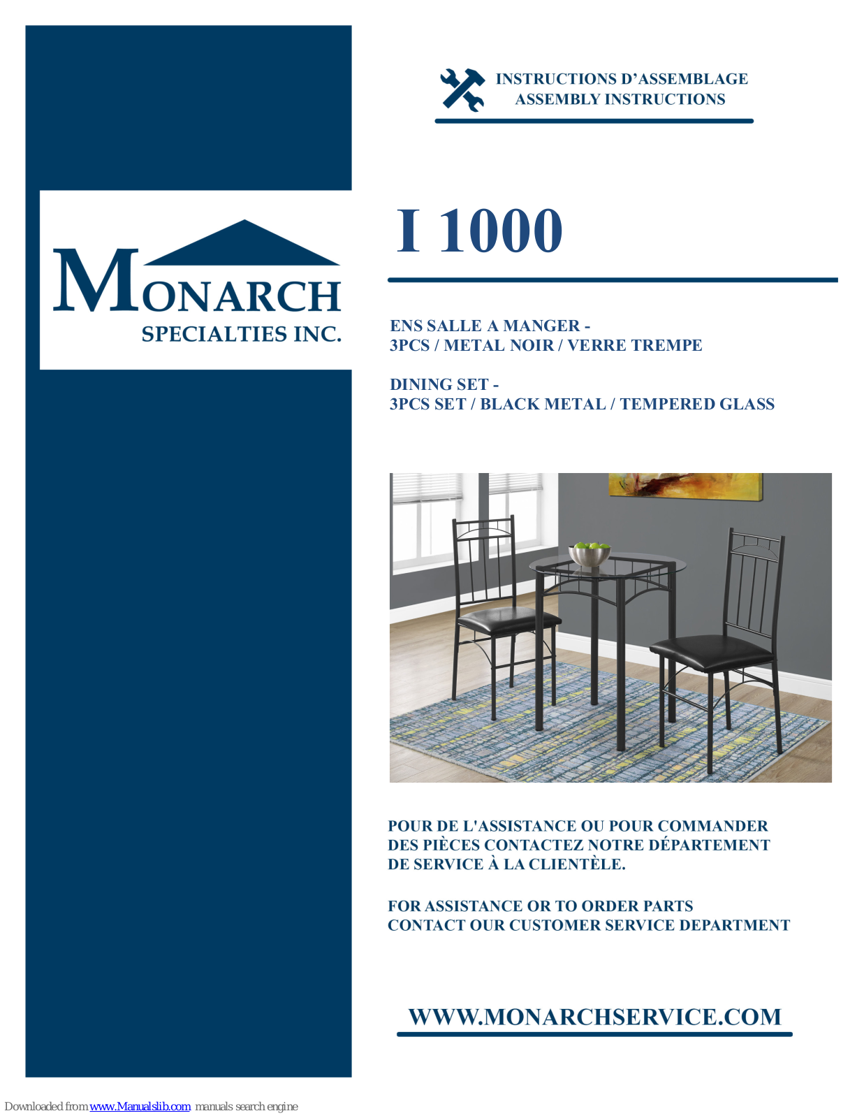 Monarch Specialties I 1000 Assembly Instructions Manual