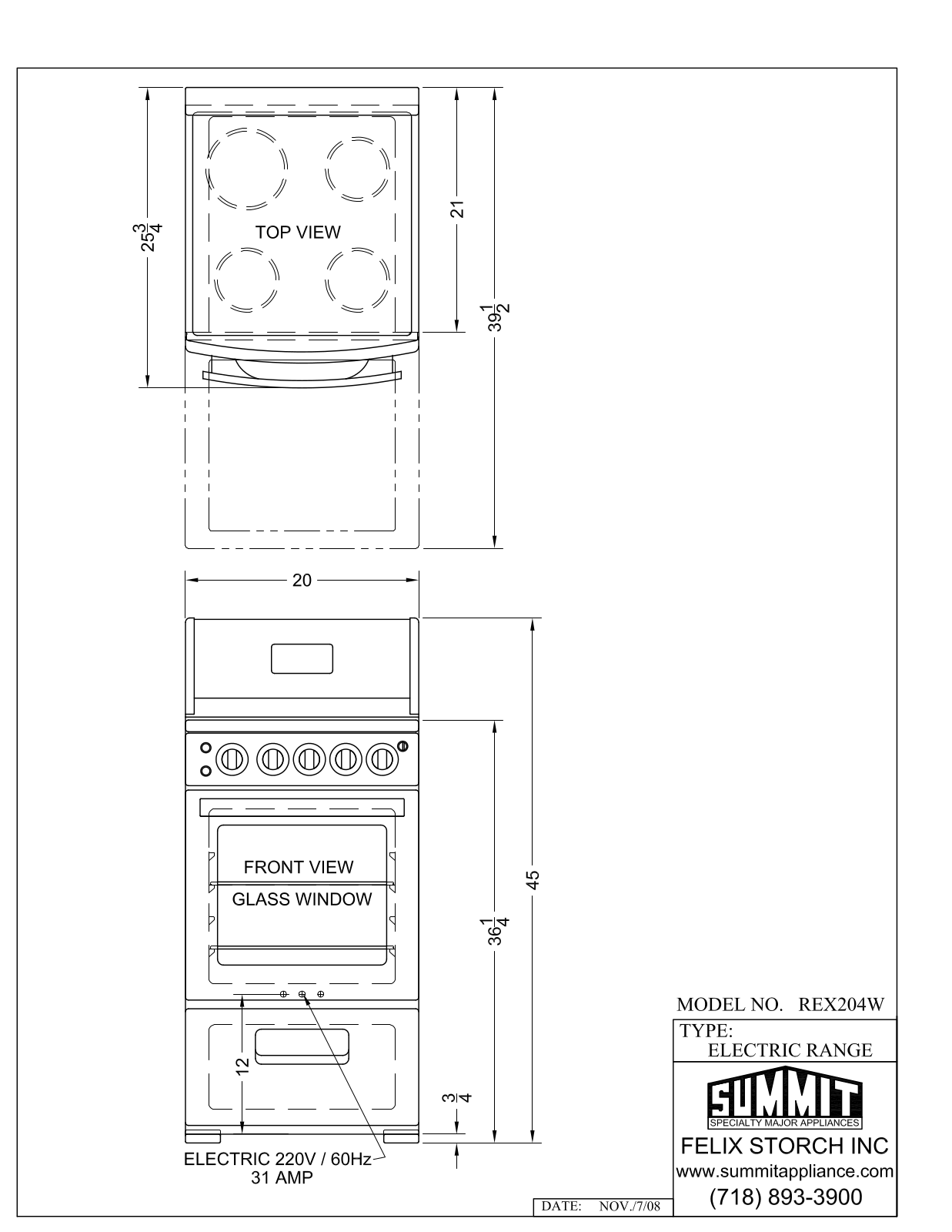 Summit REX204W Technical Drawings