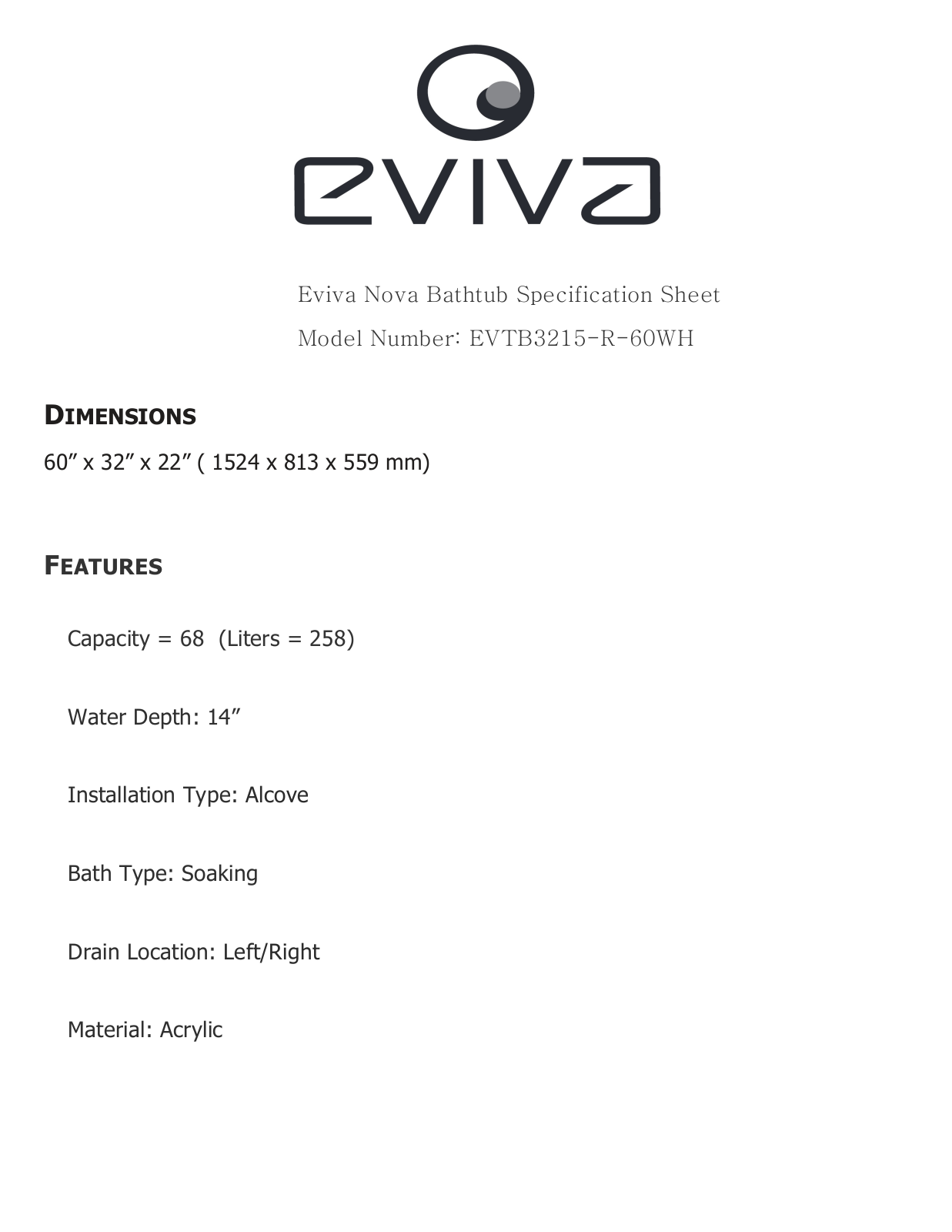 Eviva FBXE1072 Dimensions - ManualMachine.com