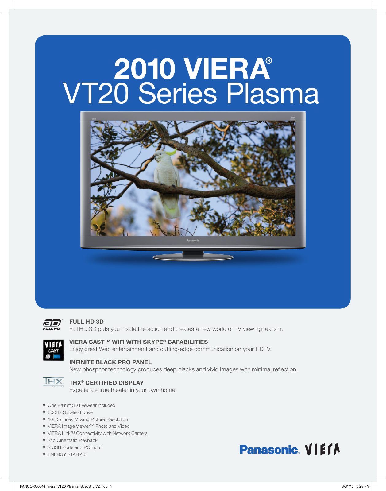 Panasonic TC-P50VT20 User Manual