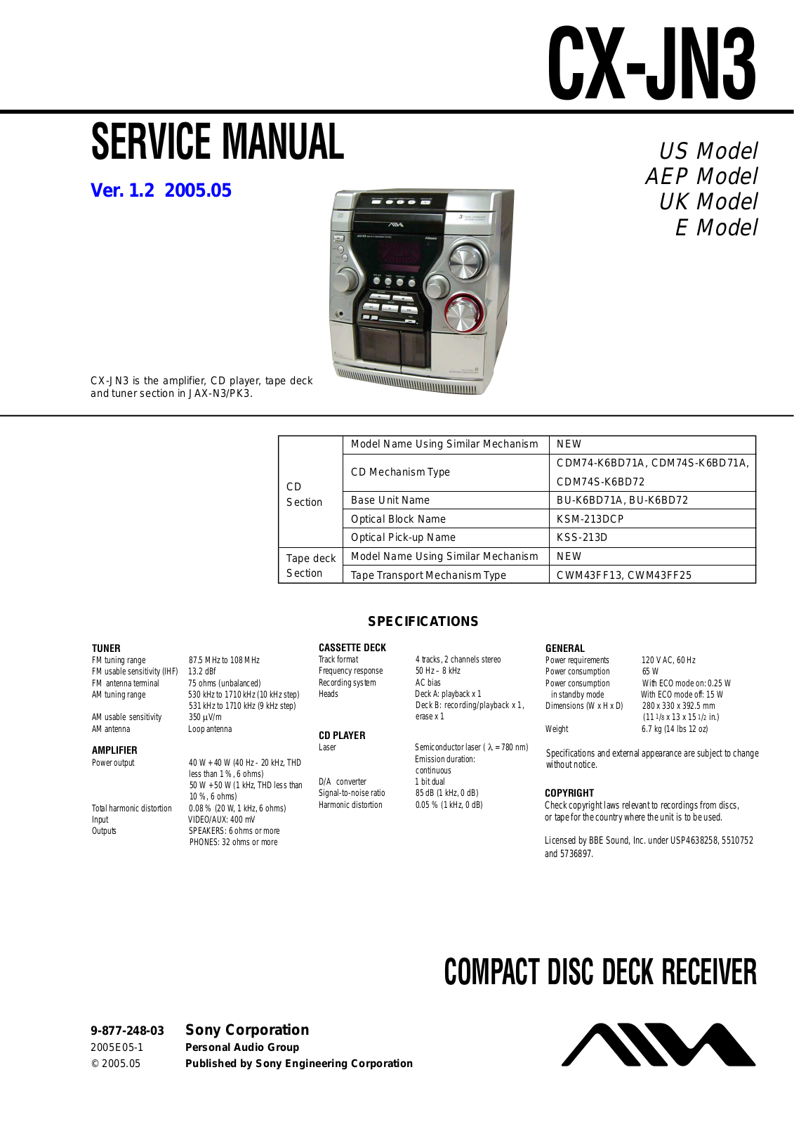 Aiwa CXJN-3 Service manual