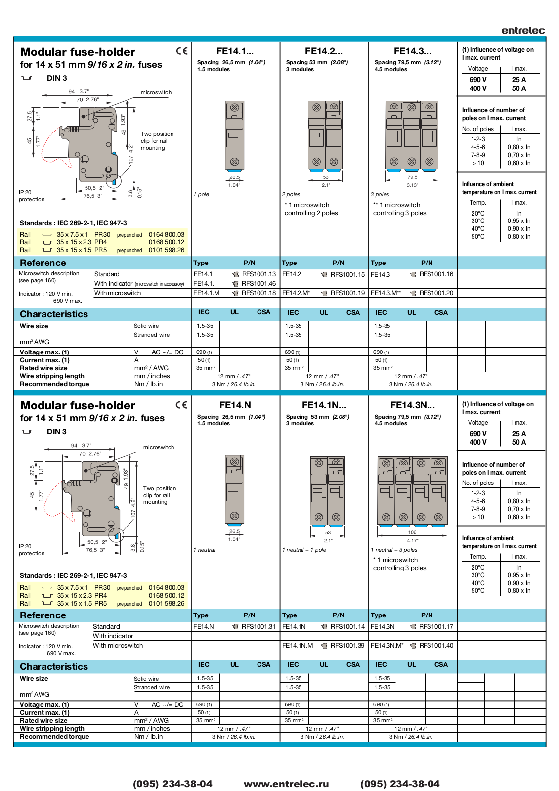 Entrelec FE14.1, FE14.2, FE14.3, FE14.N, FE14.1N Catalog Page